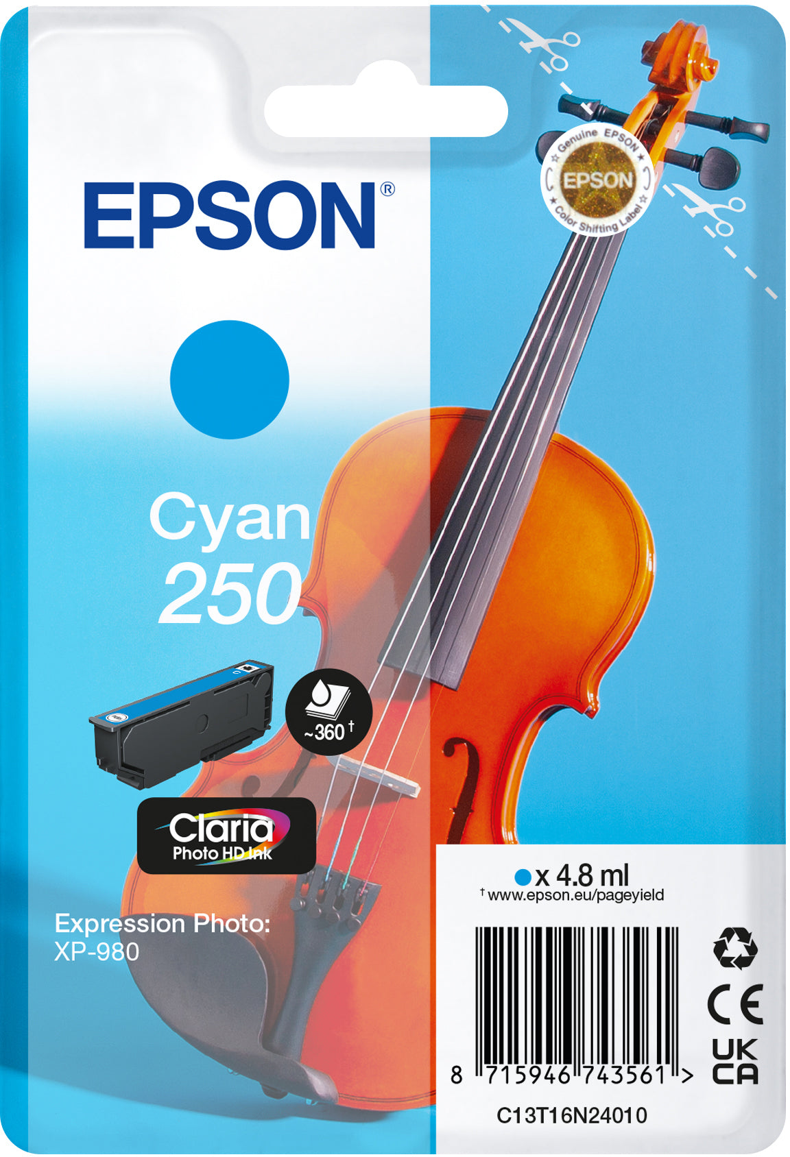 EPSON Cartouche d'encre 250 cyan T16N24010 XP 980 360 pages