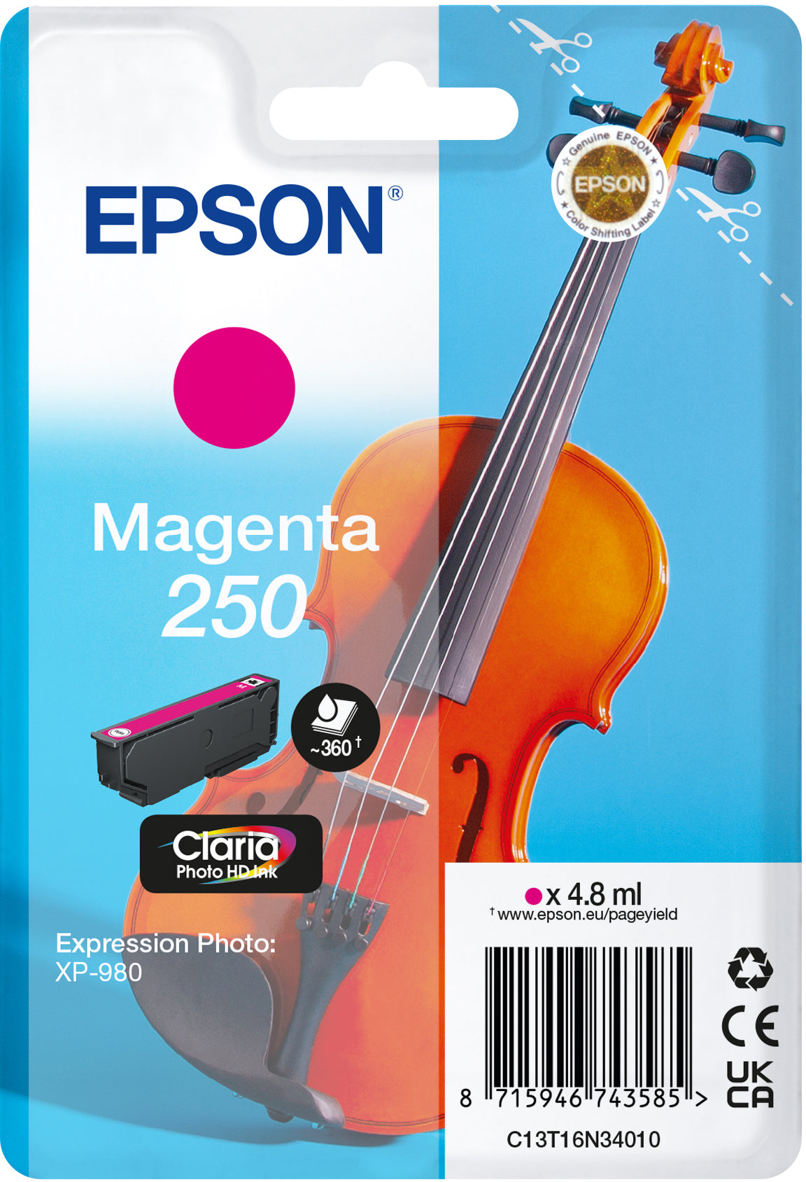 EPSON Cartouche d'encre 250 magenta T16N34010 XP 980 360 pages