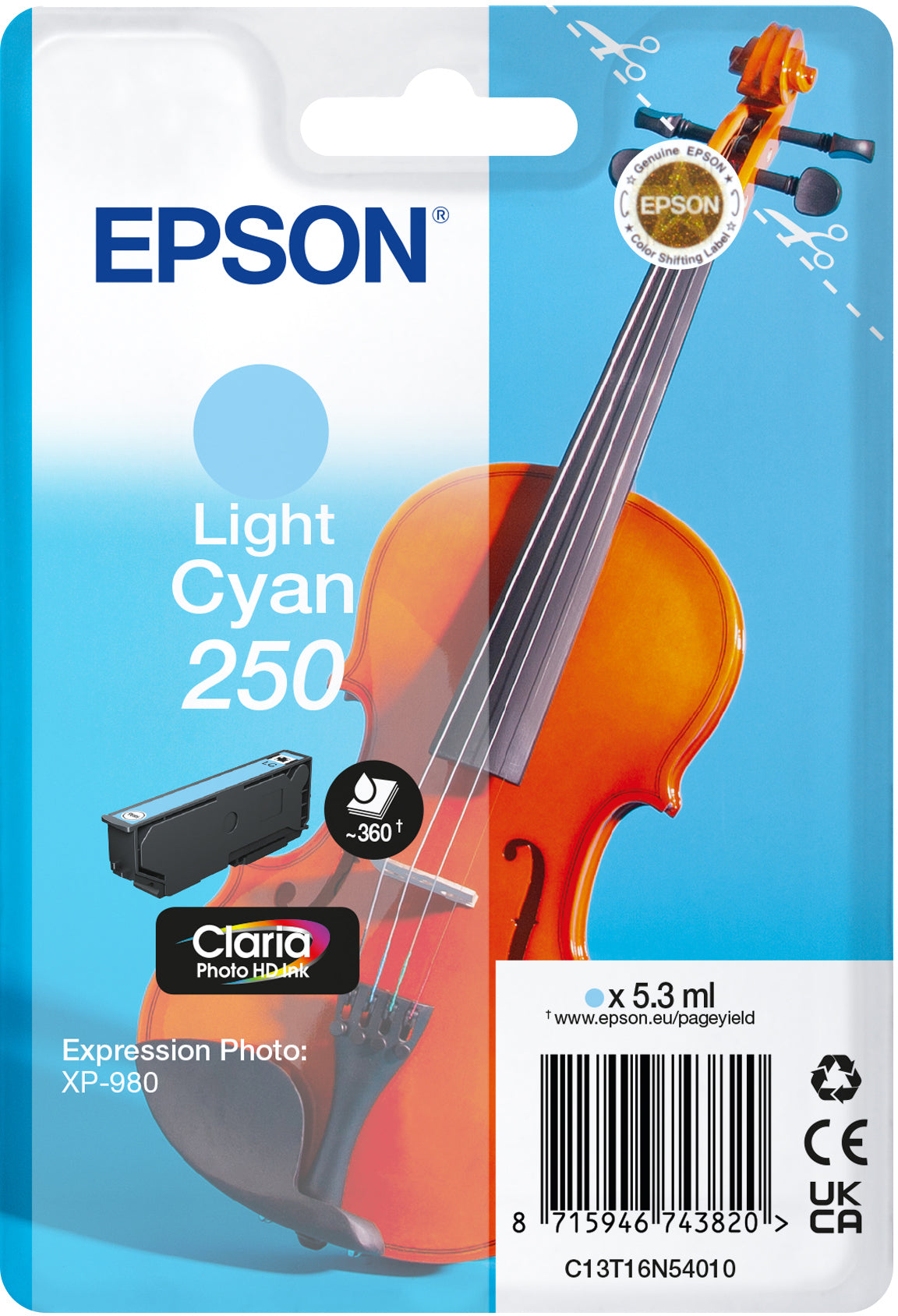 EPSON Cartouche d'enc. 250 l. cyan T16N54010 XP 980 360 pages