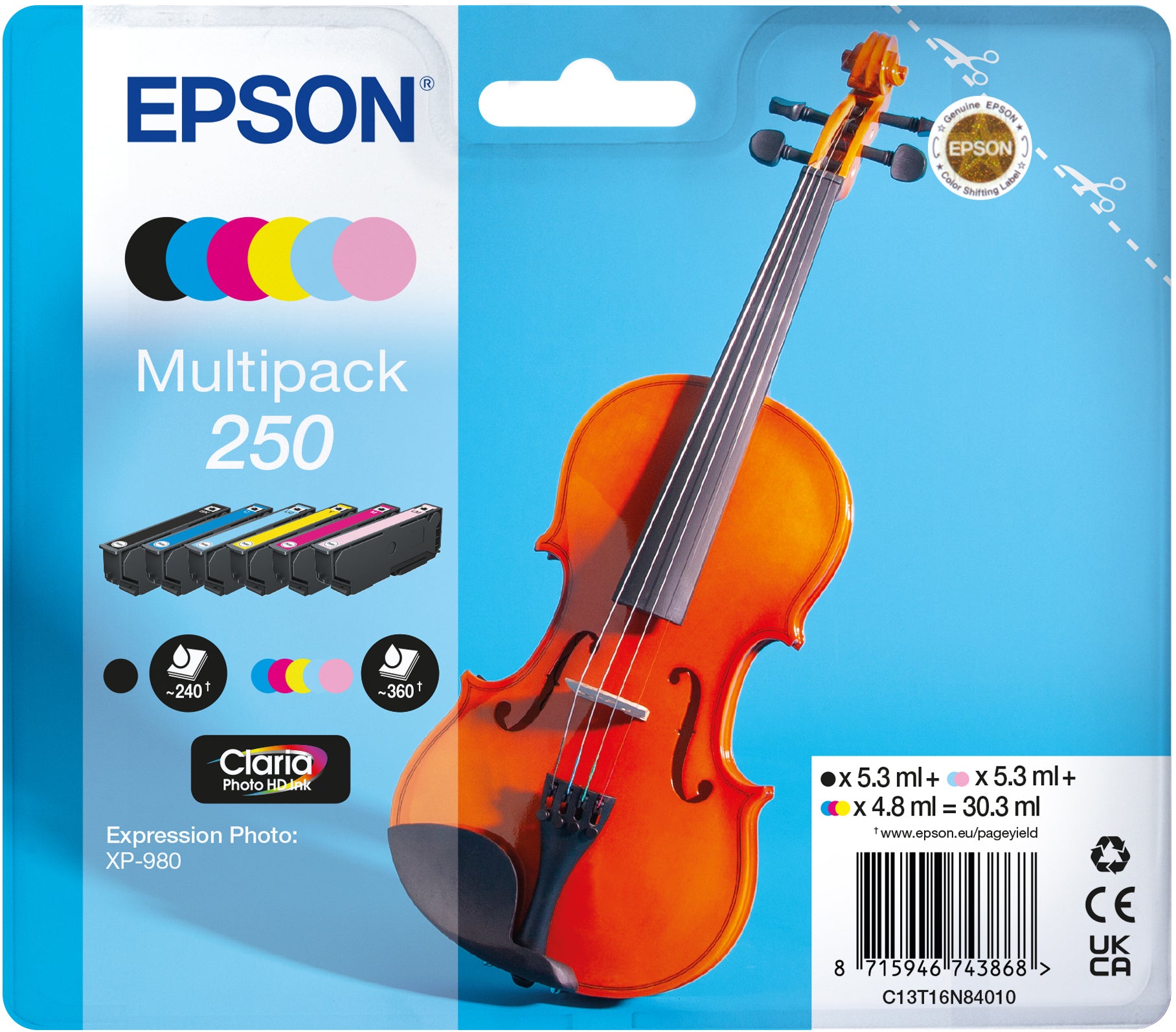 EPSON Multipack Encre 250 6-color T16N84010 XP 980 6x360 pages