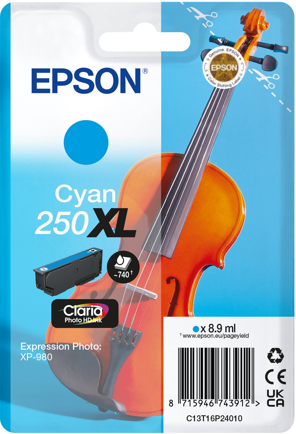 EPSON Cartouche d'encre XL 250 cyan T16P24010 XP 980 740 pages