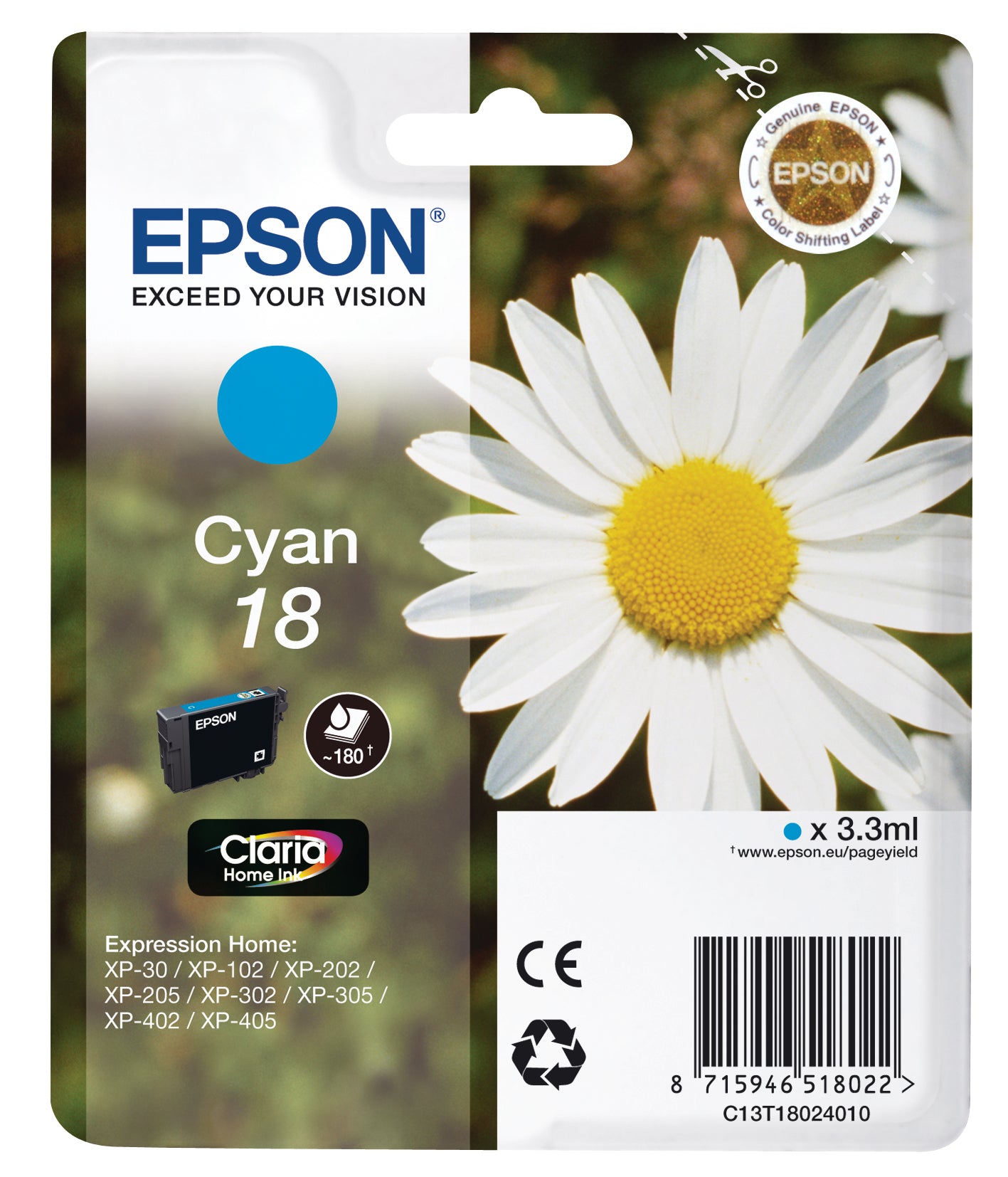 EPSON Cartouche d'encre cyan T180240 XP 30/405 180 pages