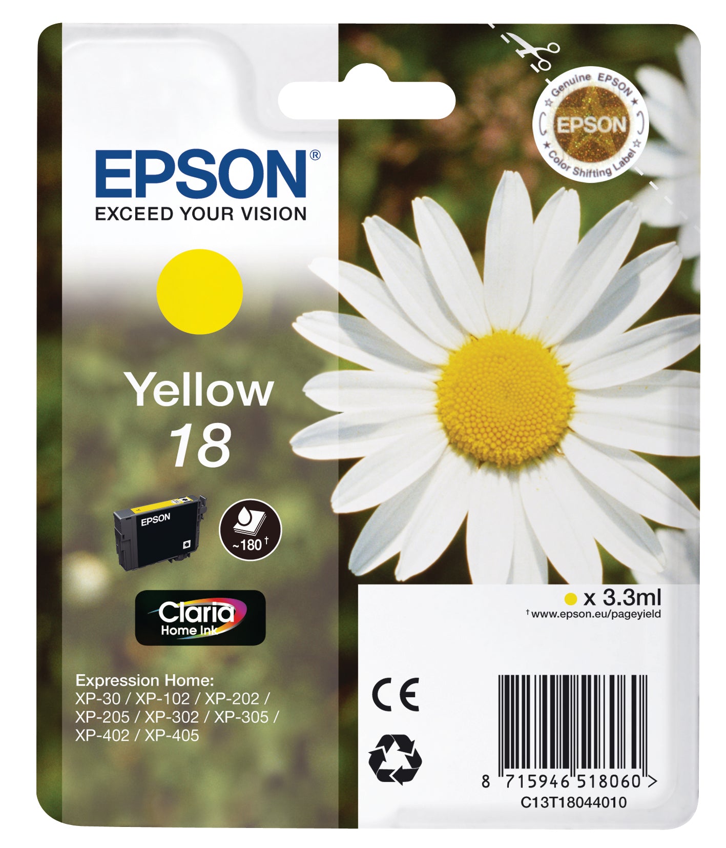 EPSON Cartouche d'encre yellow T180440 XP 30/405 180 pages