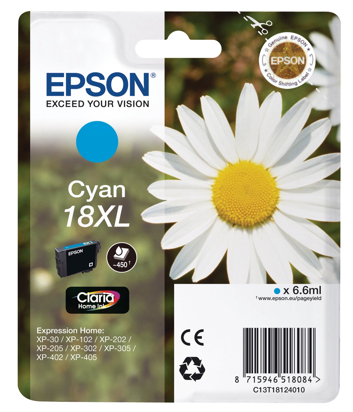 EPSON Cartouche d'encre 18XL cyan T181240 XP 30/405 450 pages