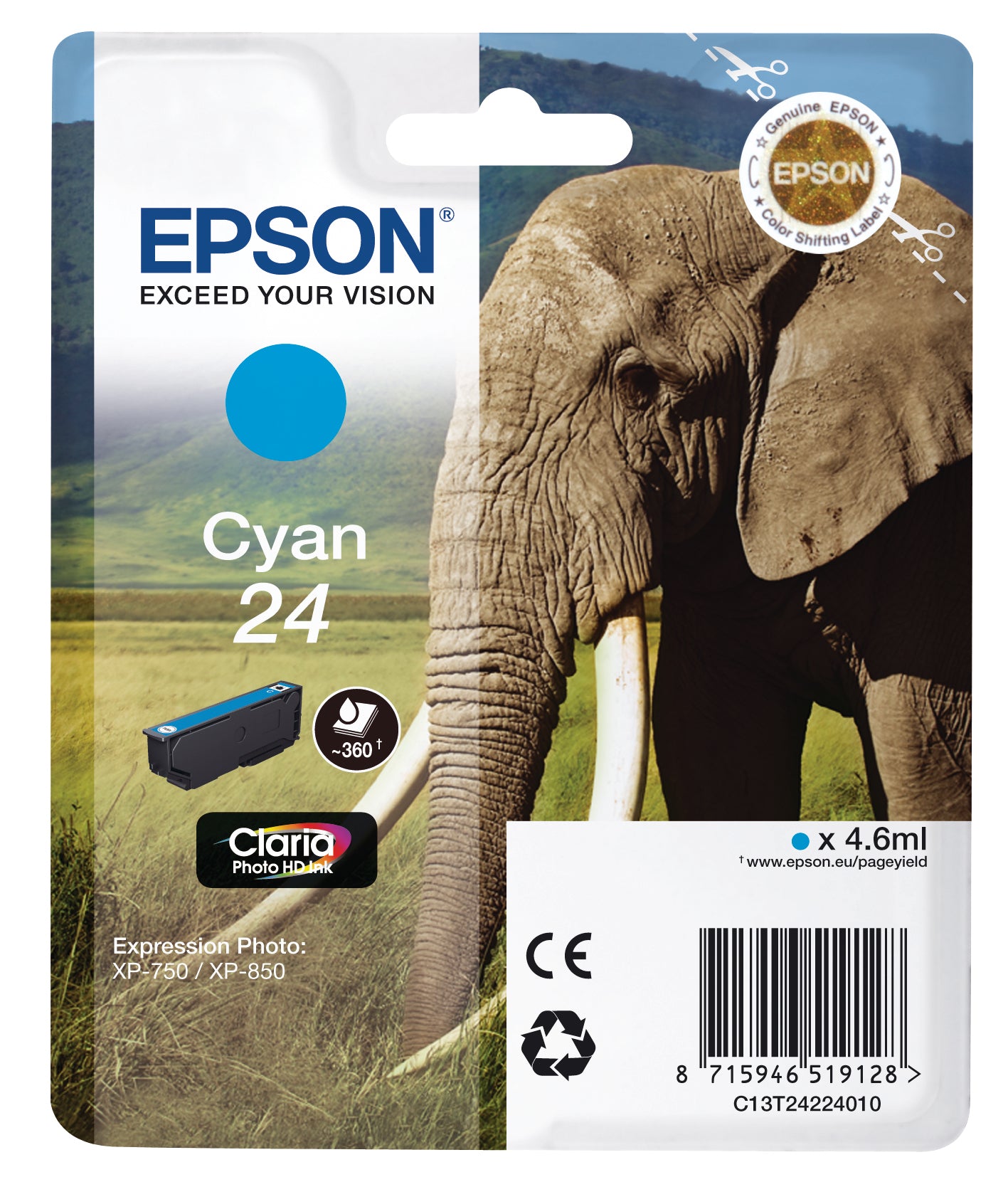 EPSON Cartouche d'encre 24 cyan T242240 XP 750/850 360 pages