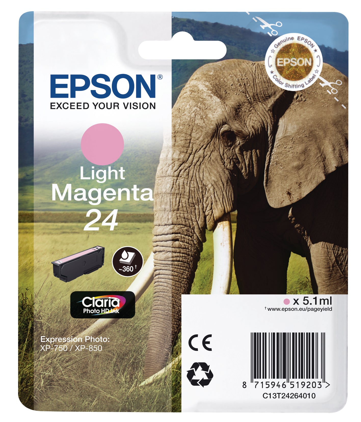 EPSON Cartouche d'encre 24 l.magenta T242640 XP 750/850 360 pages