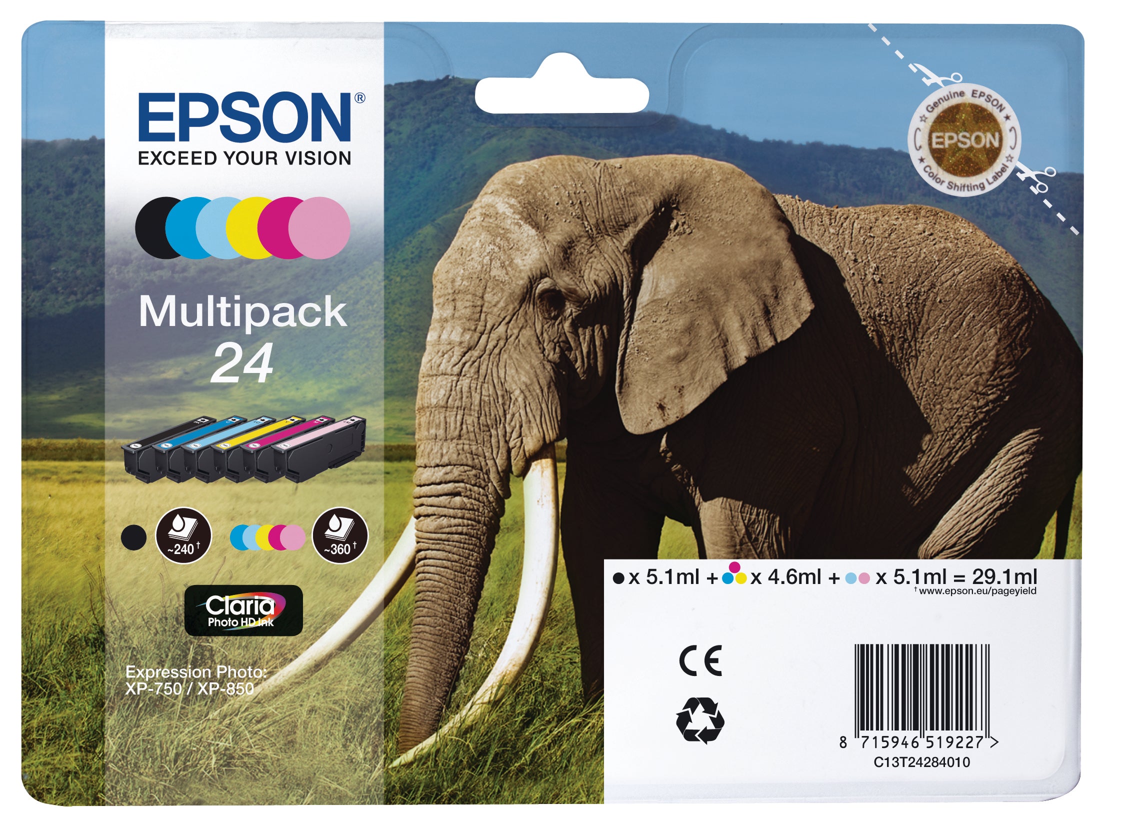 EPSON Multipack Encre 24 6-color T242840 XP 750/850 6x360 pages