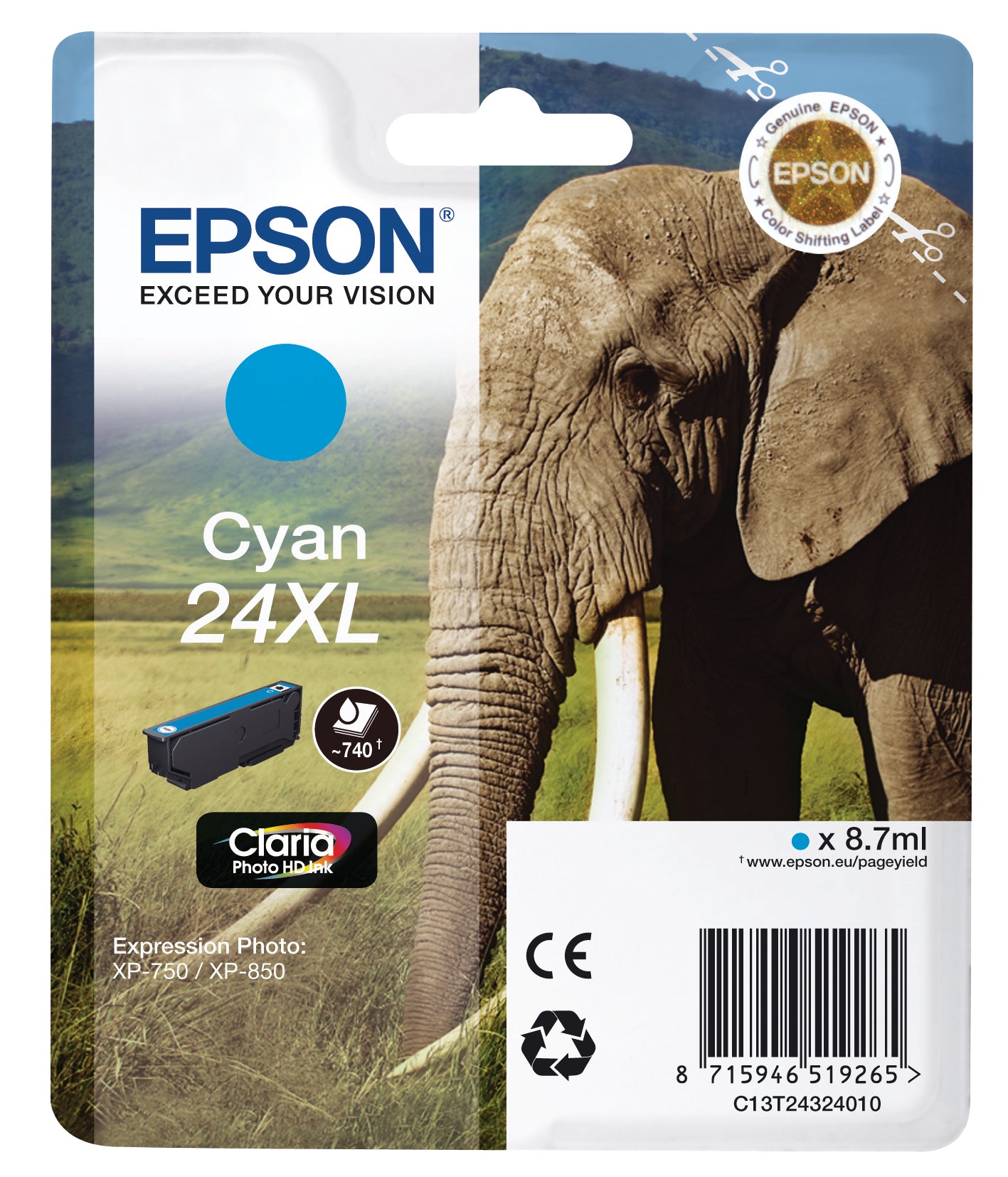EPSON Cartouche d'encre 24XL cyan T243240 XP 750/850 500 pages