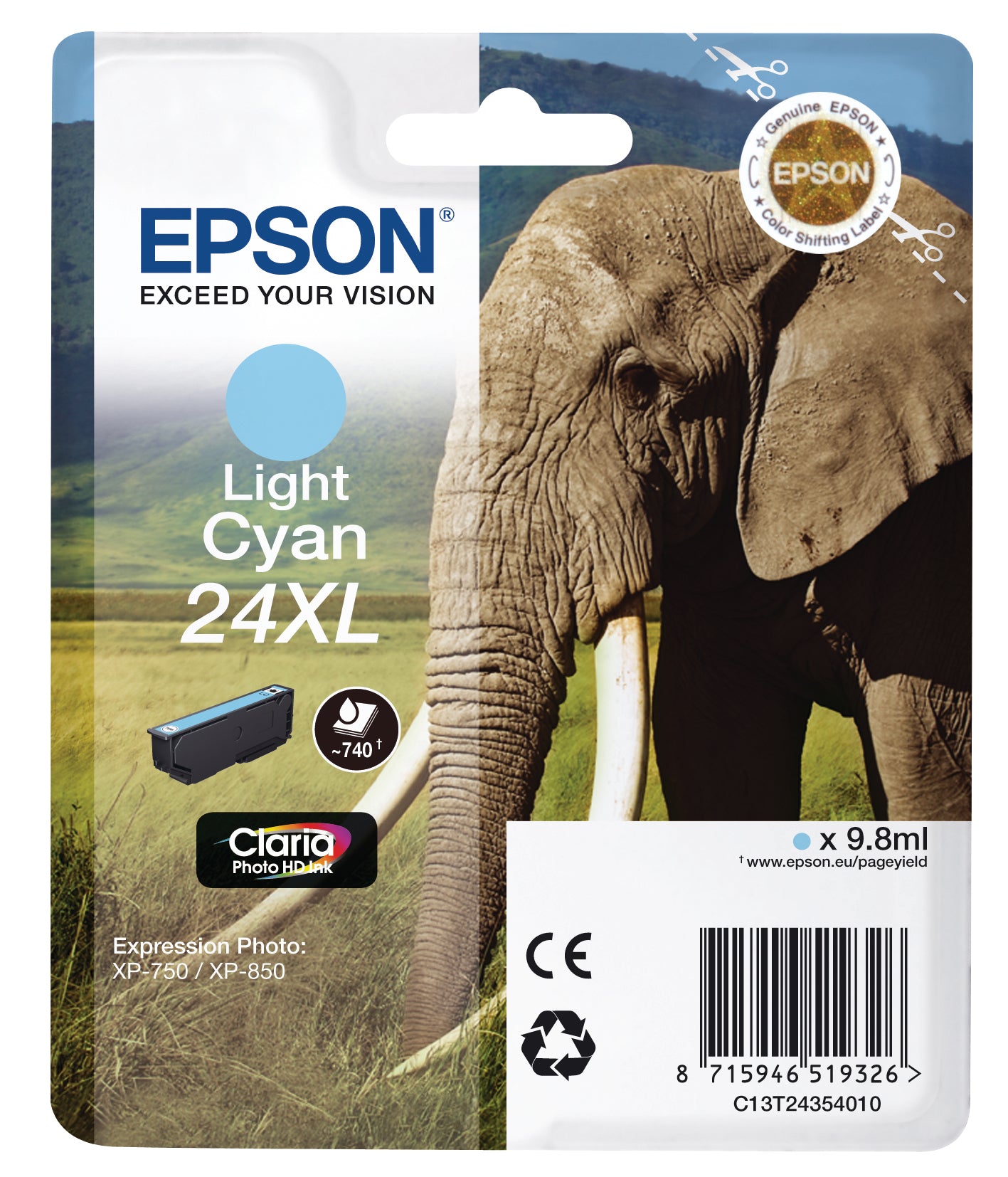 EPSON Cart. d'encre 24XL light cyan T243540 XP 750/850 500 pages