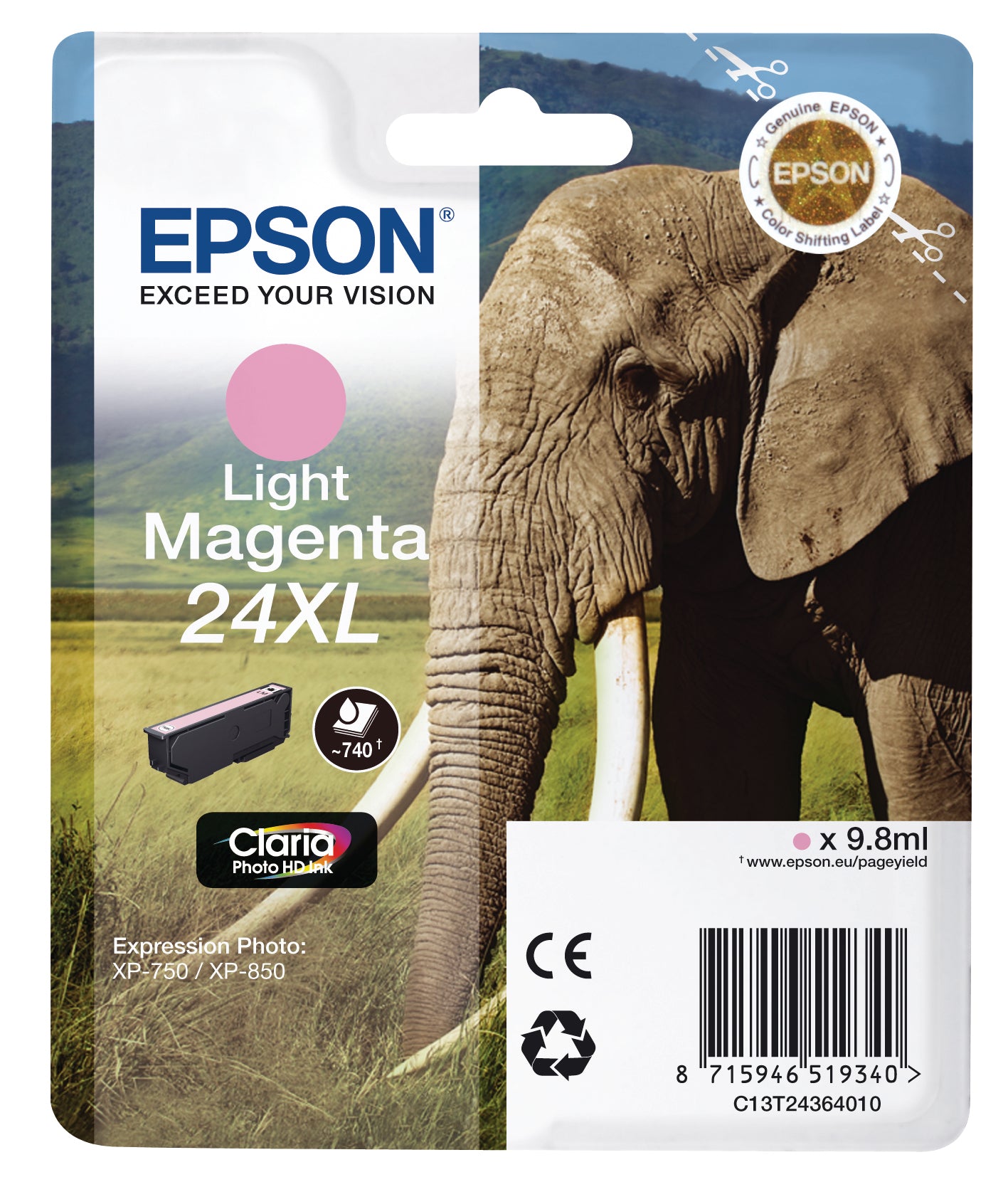 EPSON Cart. d'encre 24XL light mag. T243640 XP 750/850 500 pages