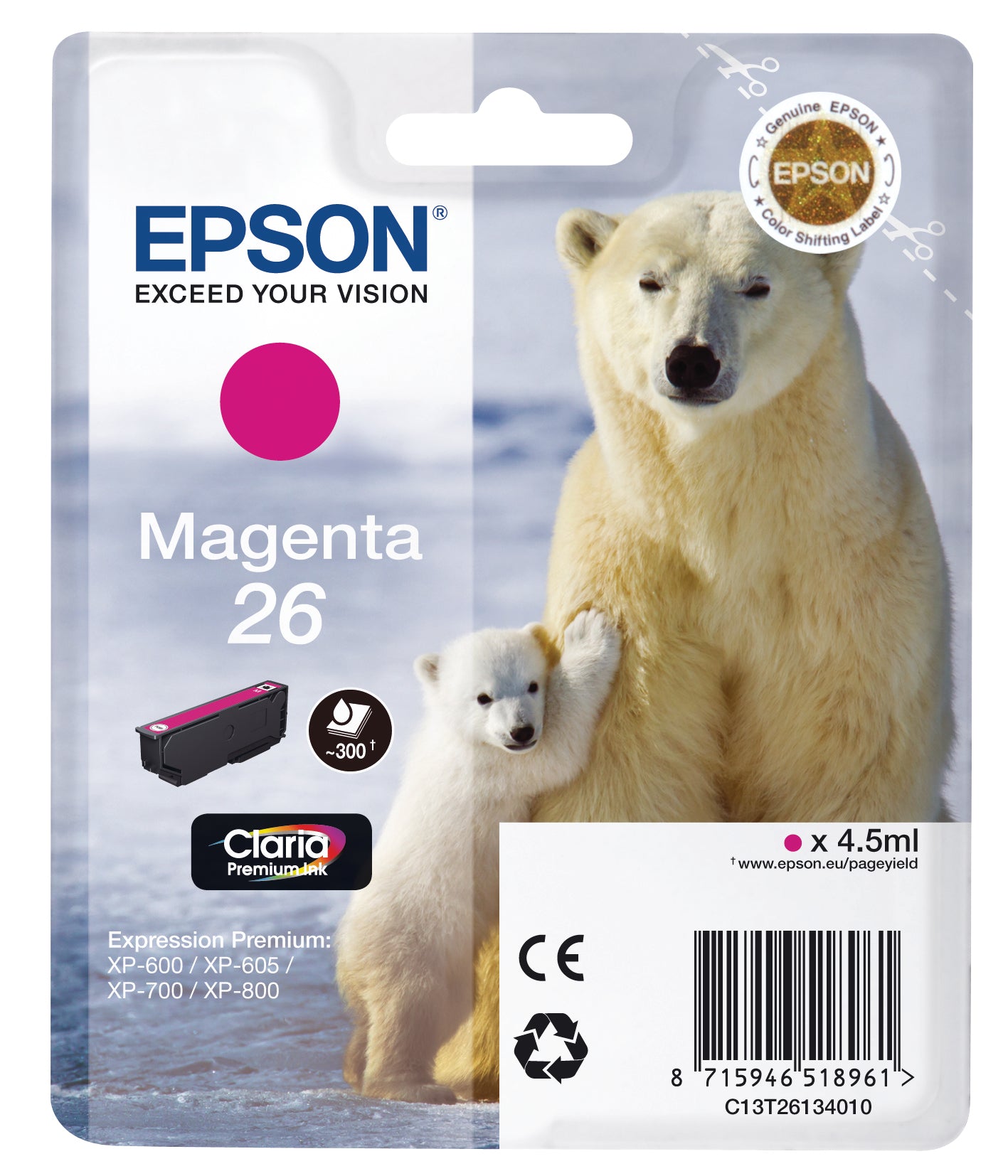 EPSON Cartouche d'encre magenta T261340 XP 700/800 300 pages
