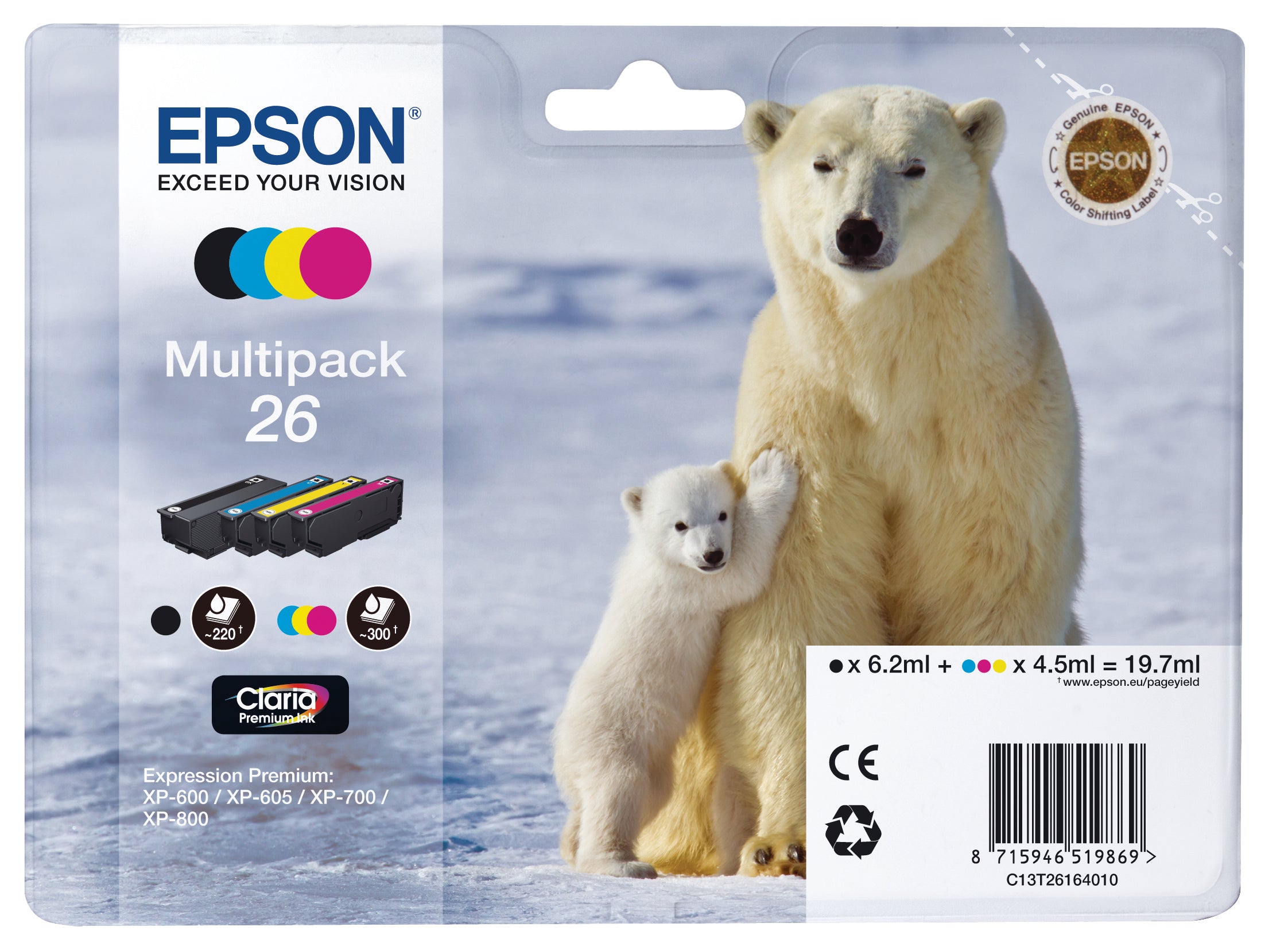 EPSON Multipack Encre CMYBK T261640 XP 700/800 300/220 pages
