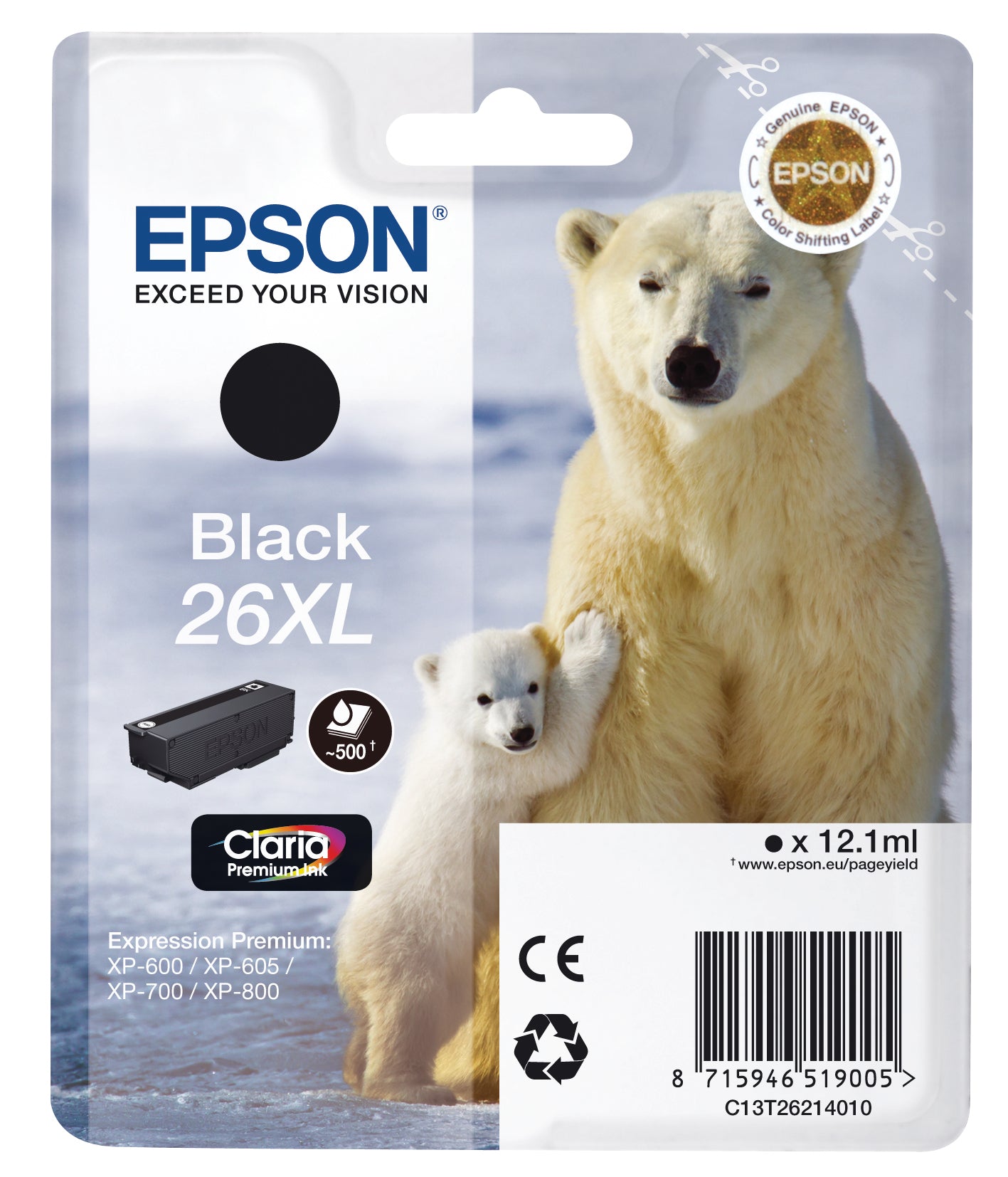 EPSON Cartouche d'encre 26XL noir T262140 XP 700/800 500 pages