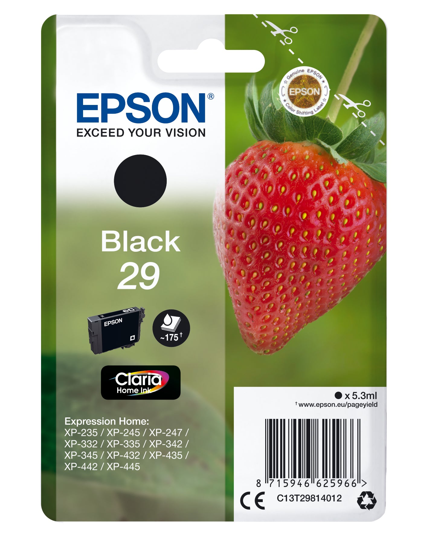 EPSON Cart. d'encre 29 noir T298140 XP-235/335/435 175 pages