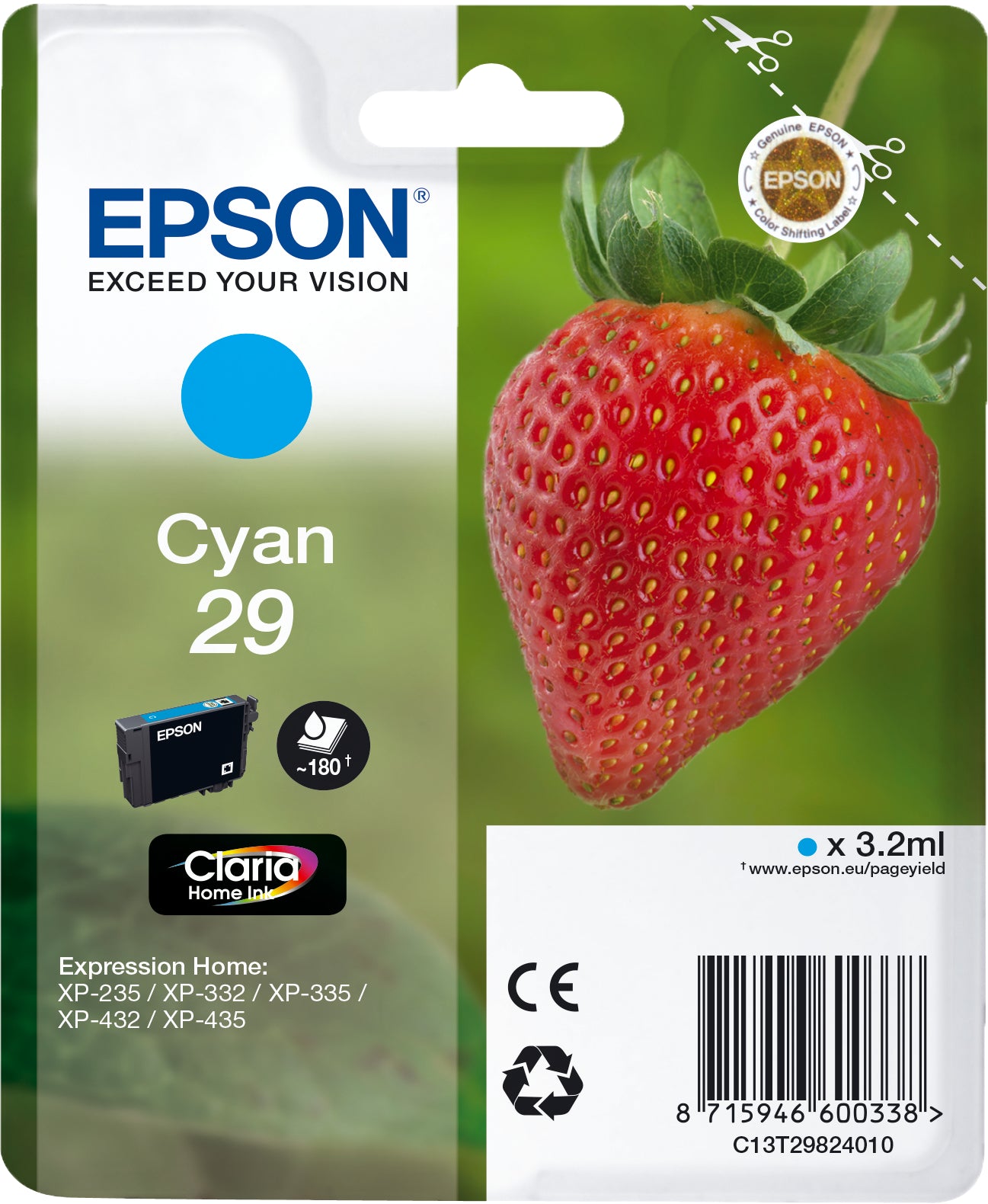 EPSON Cart. d'encre 29 cyan T298240 XP-235/335/435 180 pages