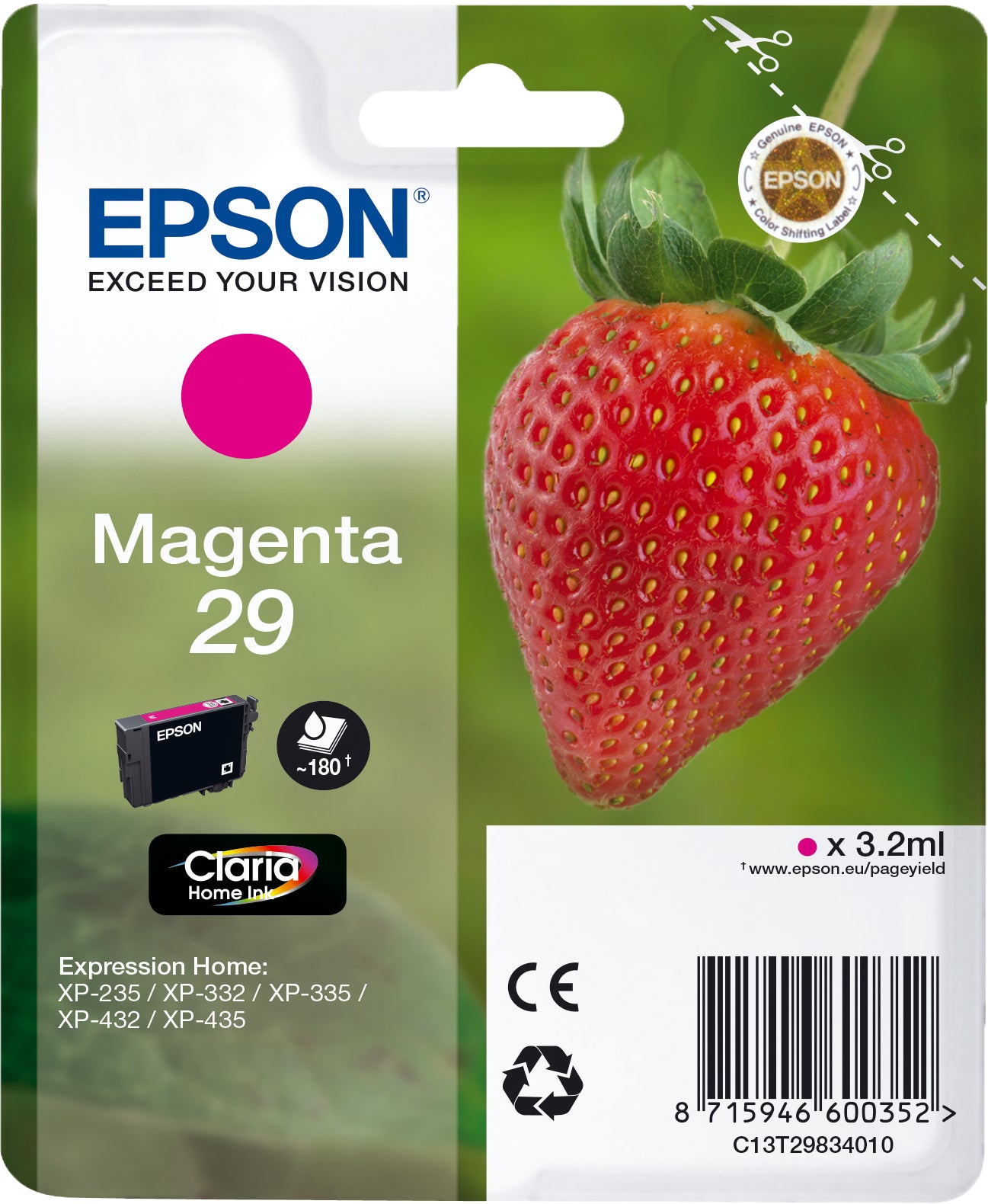 EPSON Cart. d'encre 29 magenta T298340 XP-235/335/435 180 pages