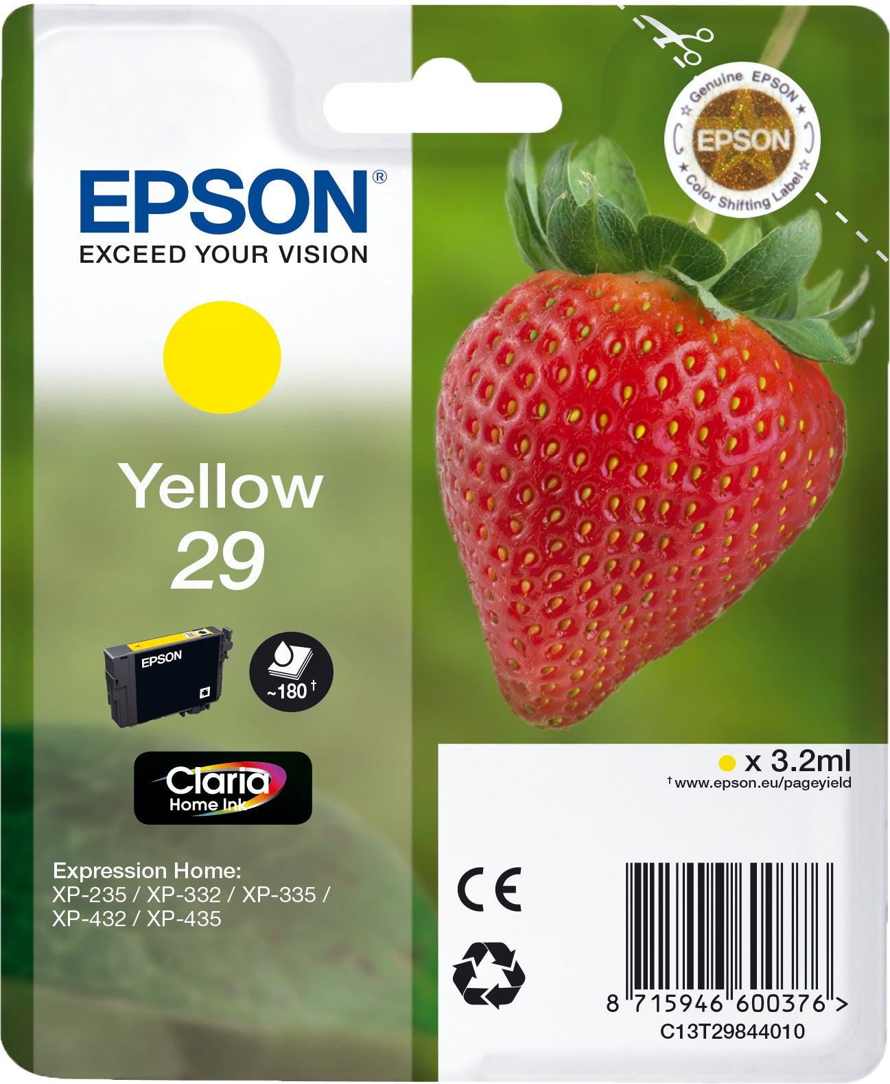 EPSON Cart. d'encre 29 yellow T298440 XP-235/335/435 180 pages