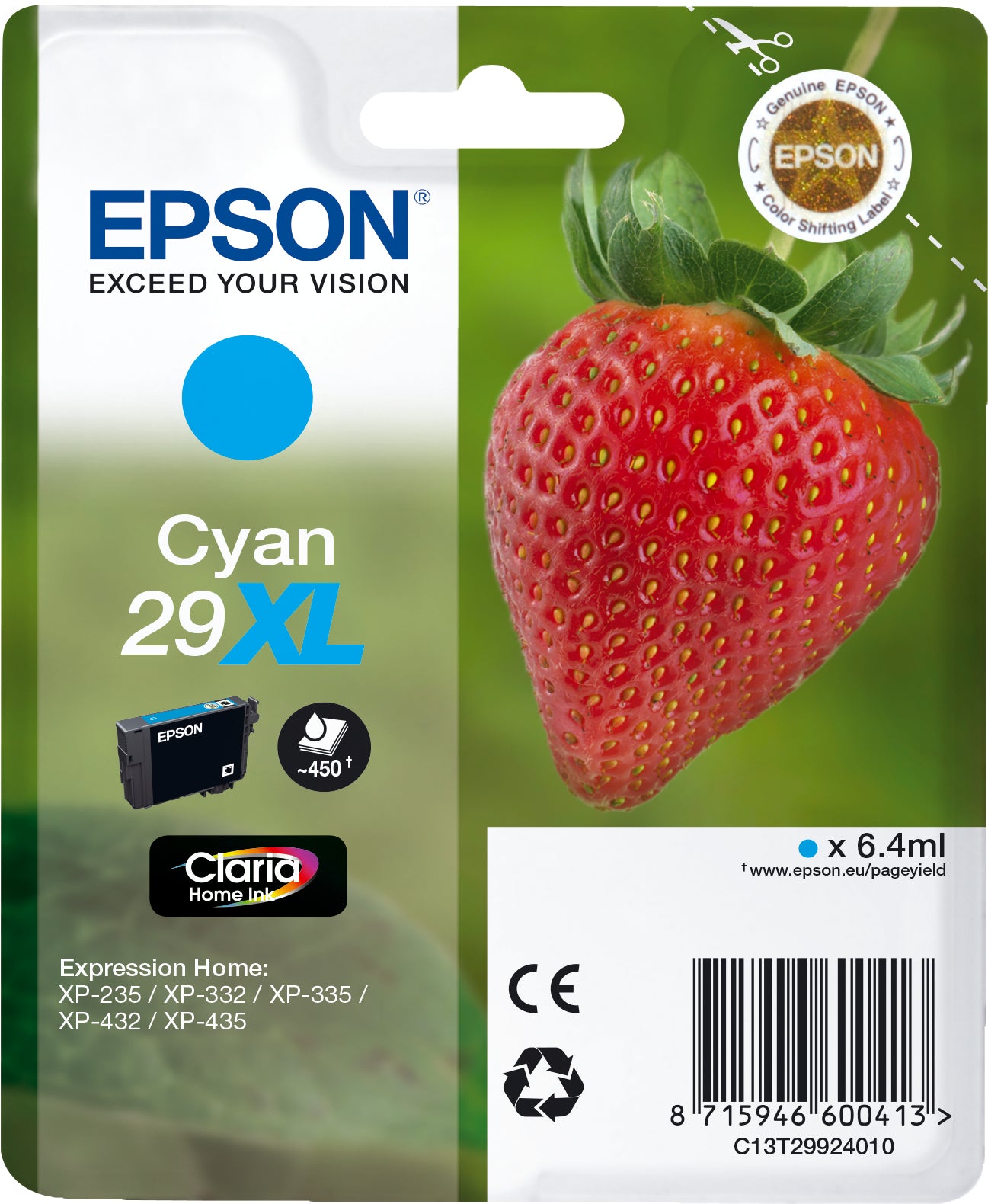EPSON Cart. d'encre 29XL cyan T299240 XP-235/335/435 450 pages