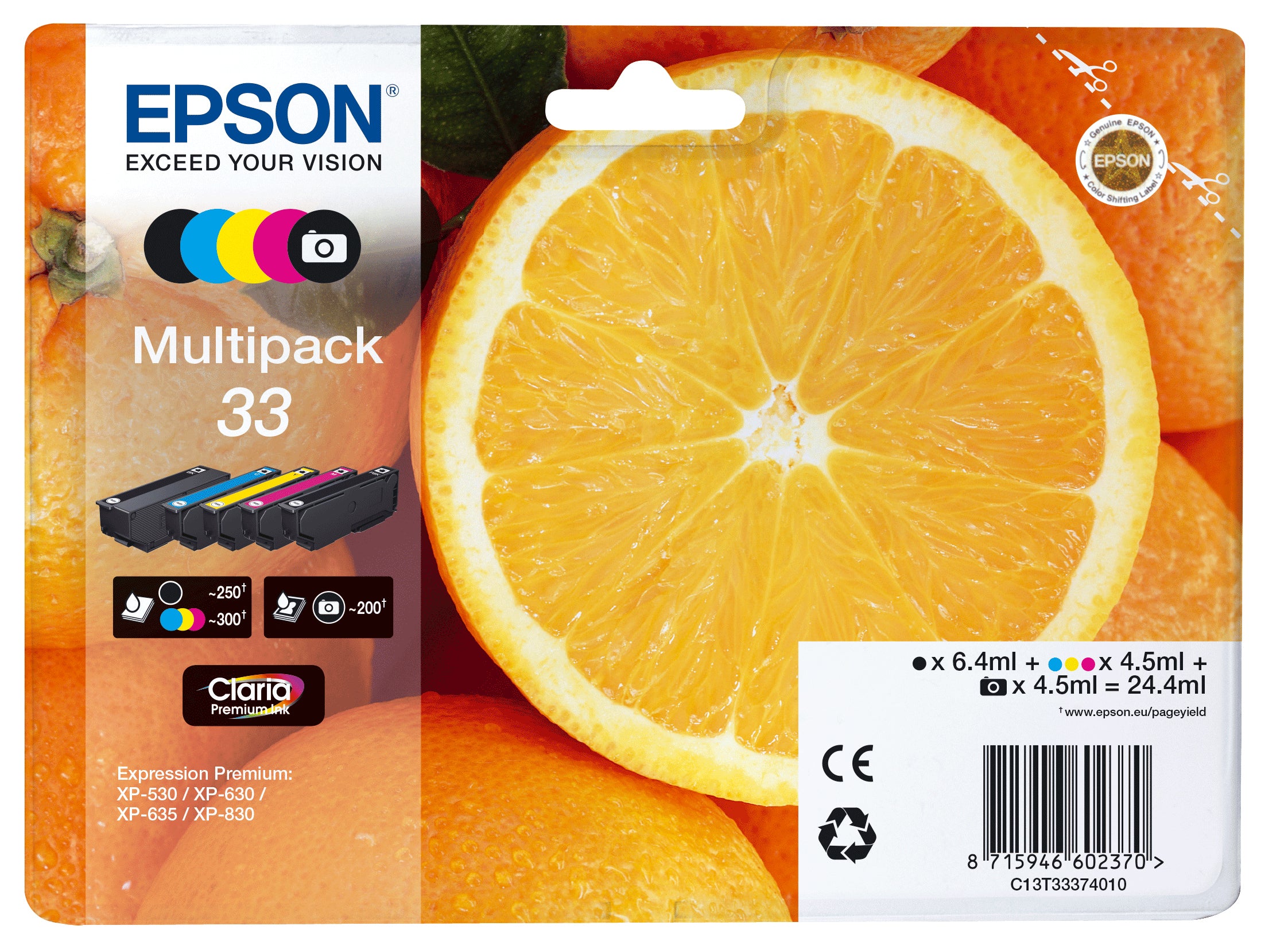 EPSON Multipack Encre 33 CMYBK/PhBK T333740 XP-530/630/830 5-color