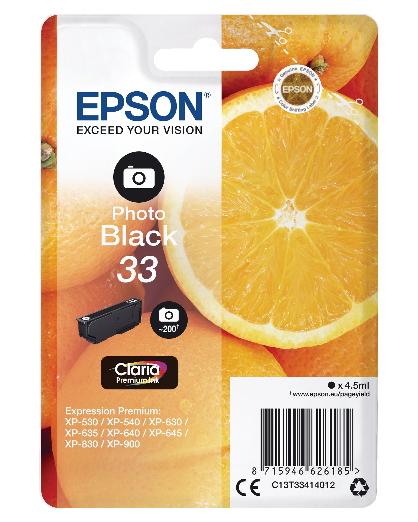 EPSON Cart. d'encre 33 photo noir T334140 XP-530/630/830 200 pages