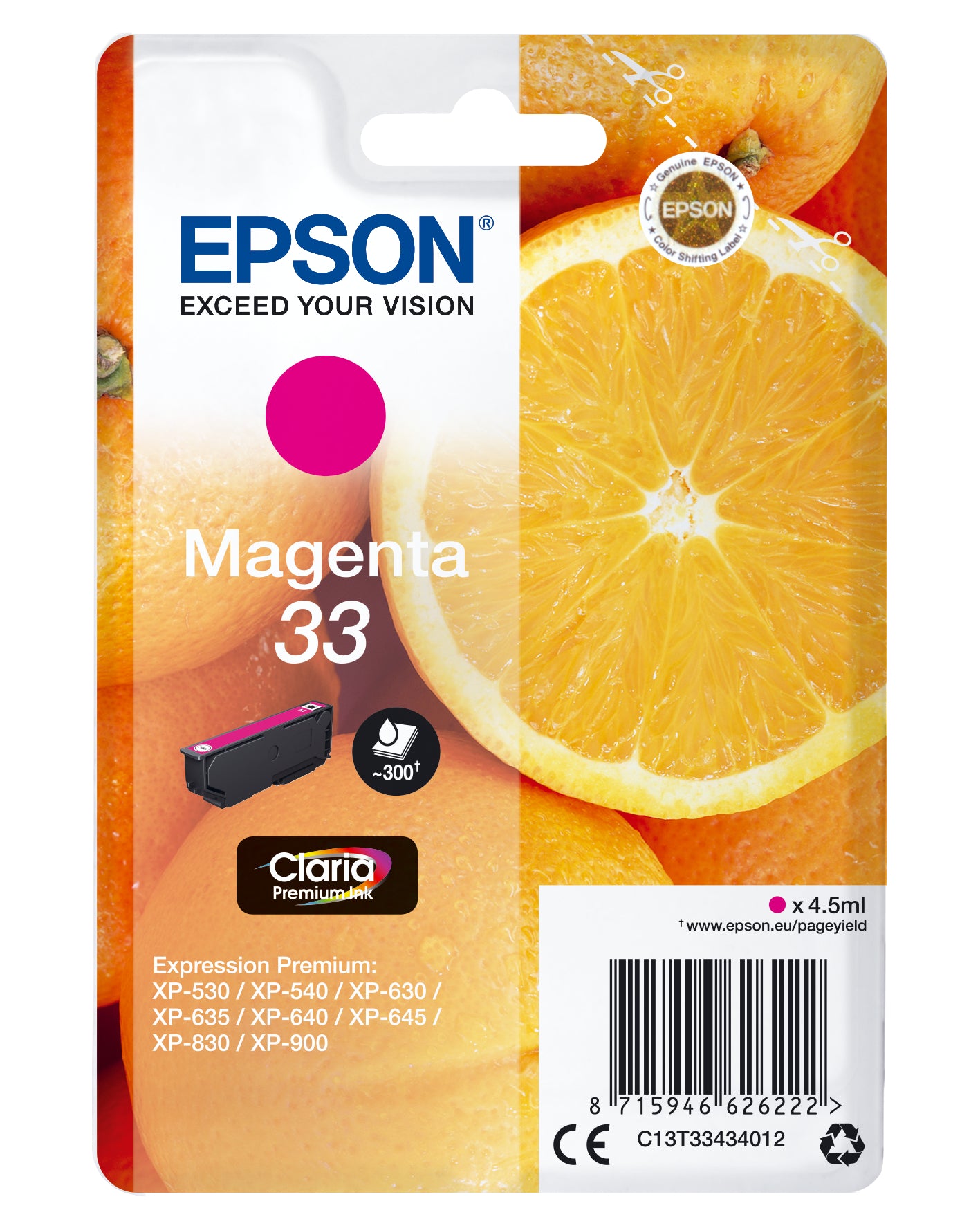 EPSON Cart. d'encre 33 magenta T334340 XP-530/630/830 300 pages
