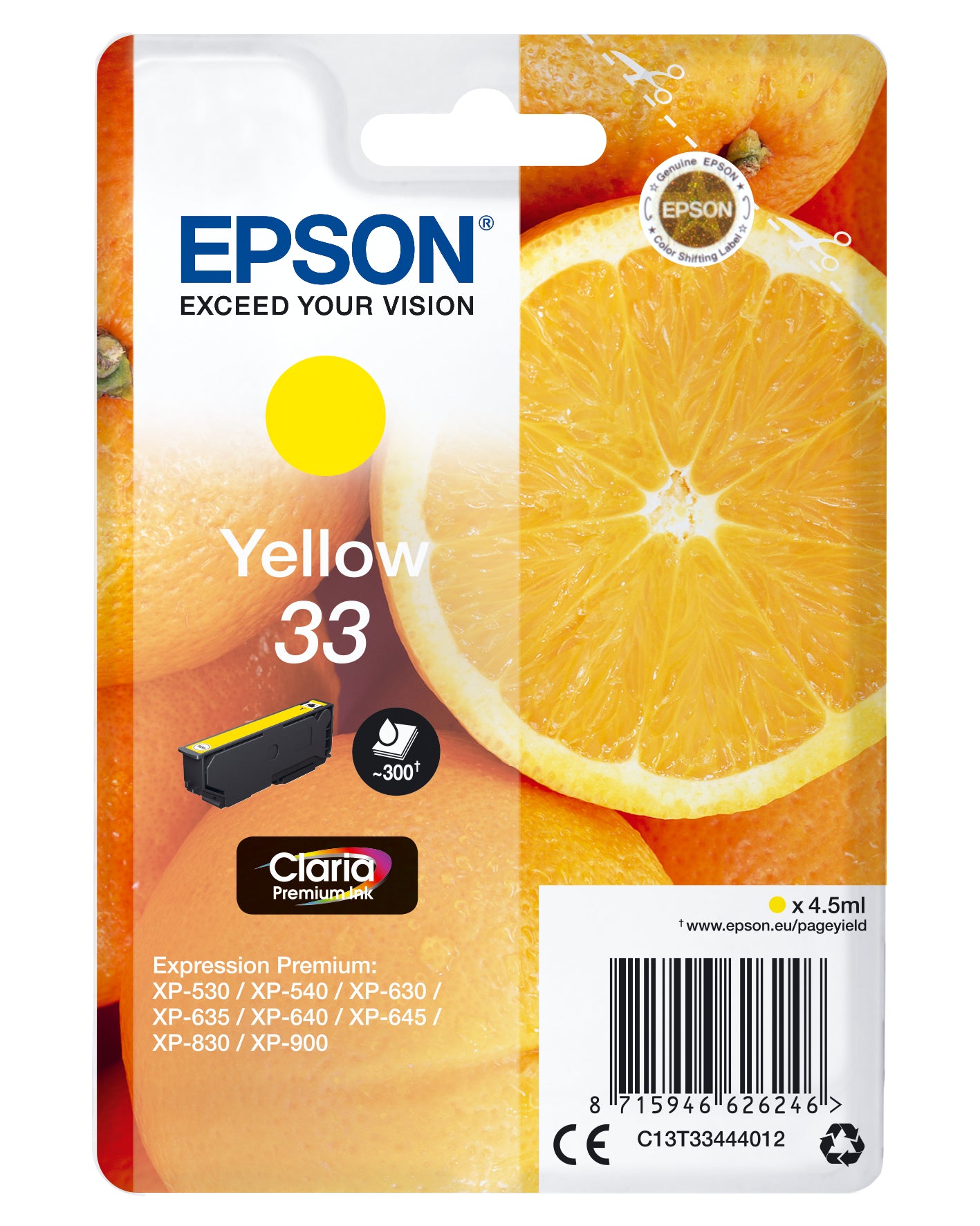 EPSON Cart. d'encre 33 yellow T334440 XP-530/630/830 300 pages