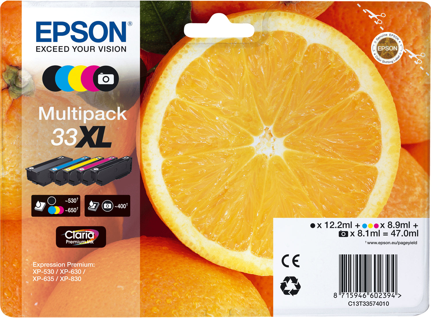 EPSON Multipack Encre 33XL CMYBKPBK T335740 XP-530/630/830 5-color