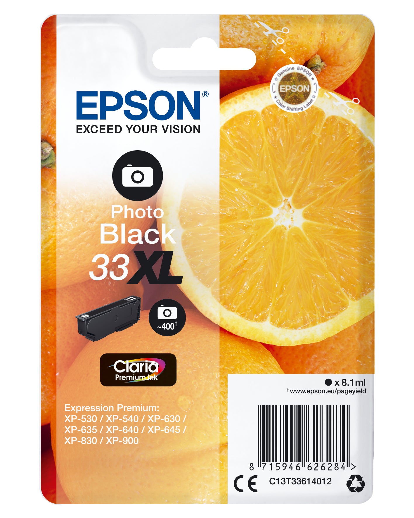 EPSON Cart. d'encre 33XL photo noir T336140 XP-530/630/830 400 pages