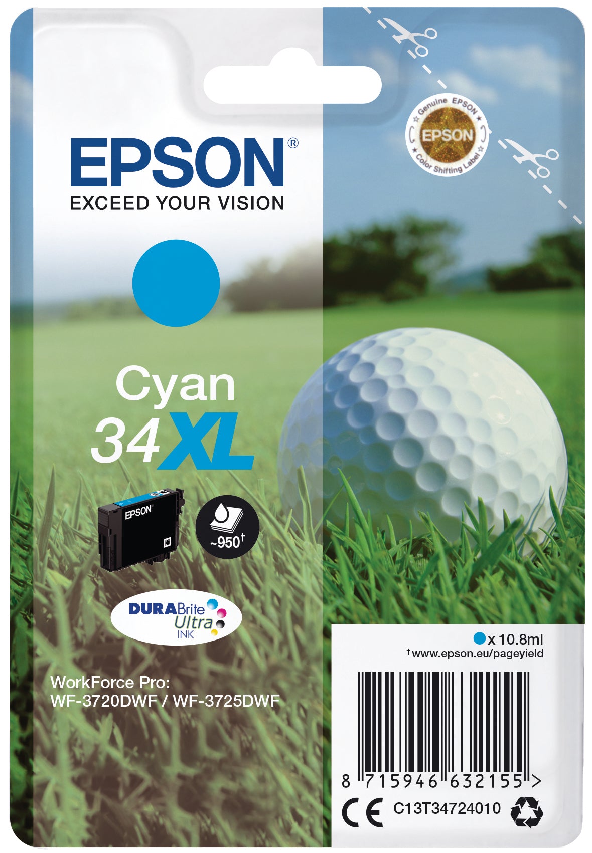 EPSON Cart. d'encre XL cyan T347240 WF-3720/3725DWF 950 pages