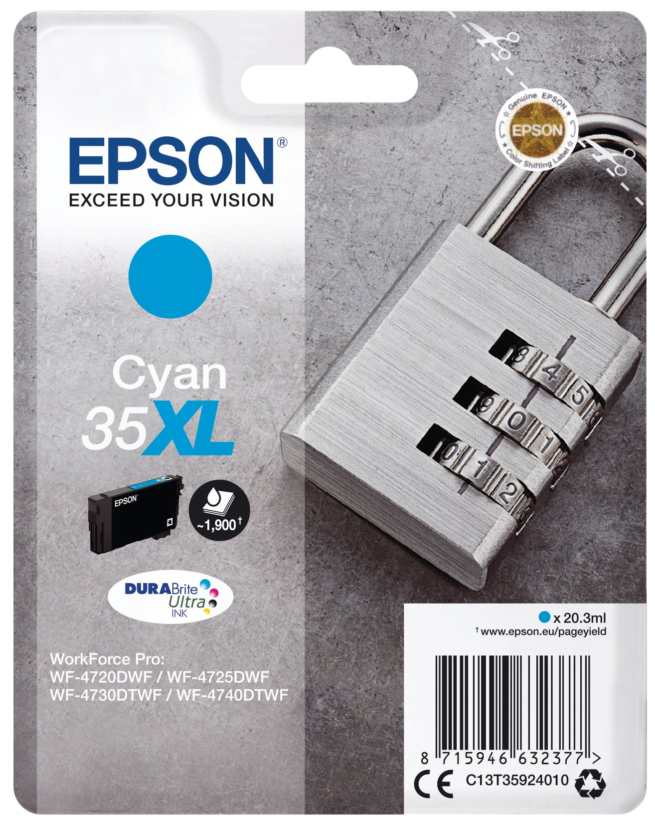 EPSON Cart. d'encre XL cyan T359240 WF-4720/4725DWF 1900 pages