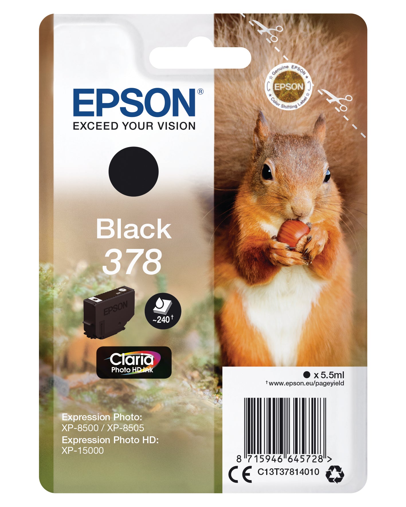 EPSON Cart. d'encre 378 noir T378140 XP-8500/8505/15000 240 pages