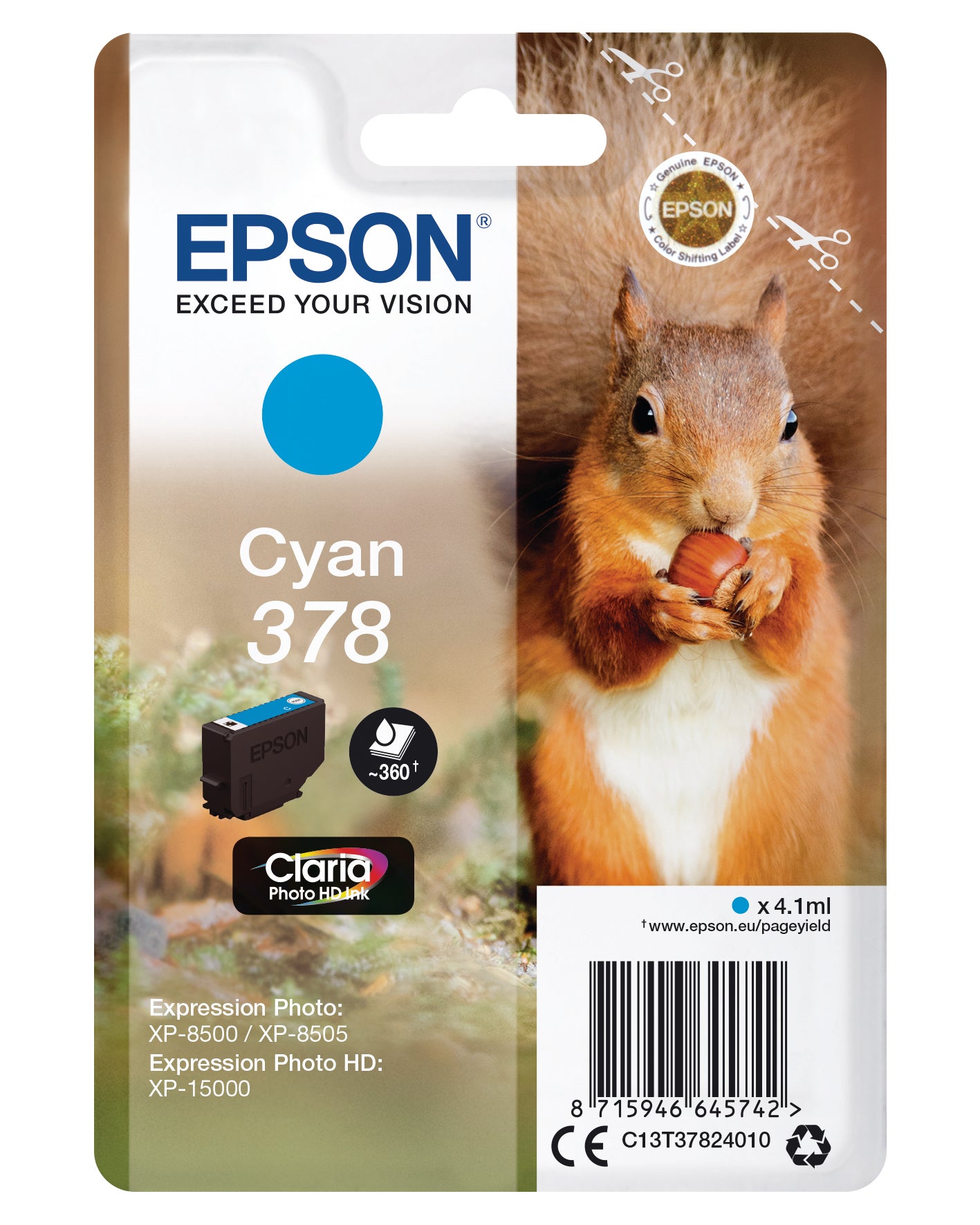 EPSON Cart. d'encre 378 cyan T378240 XP-8500/8505/15000 360 pages