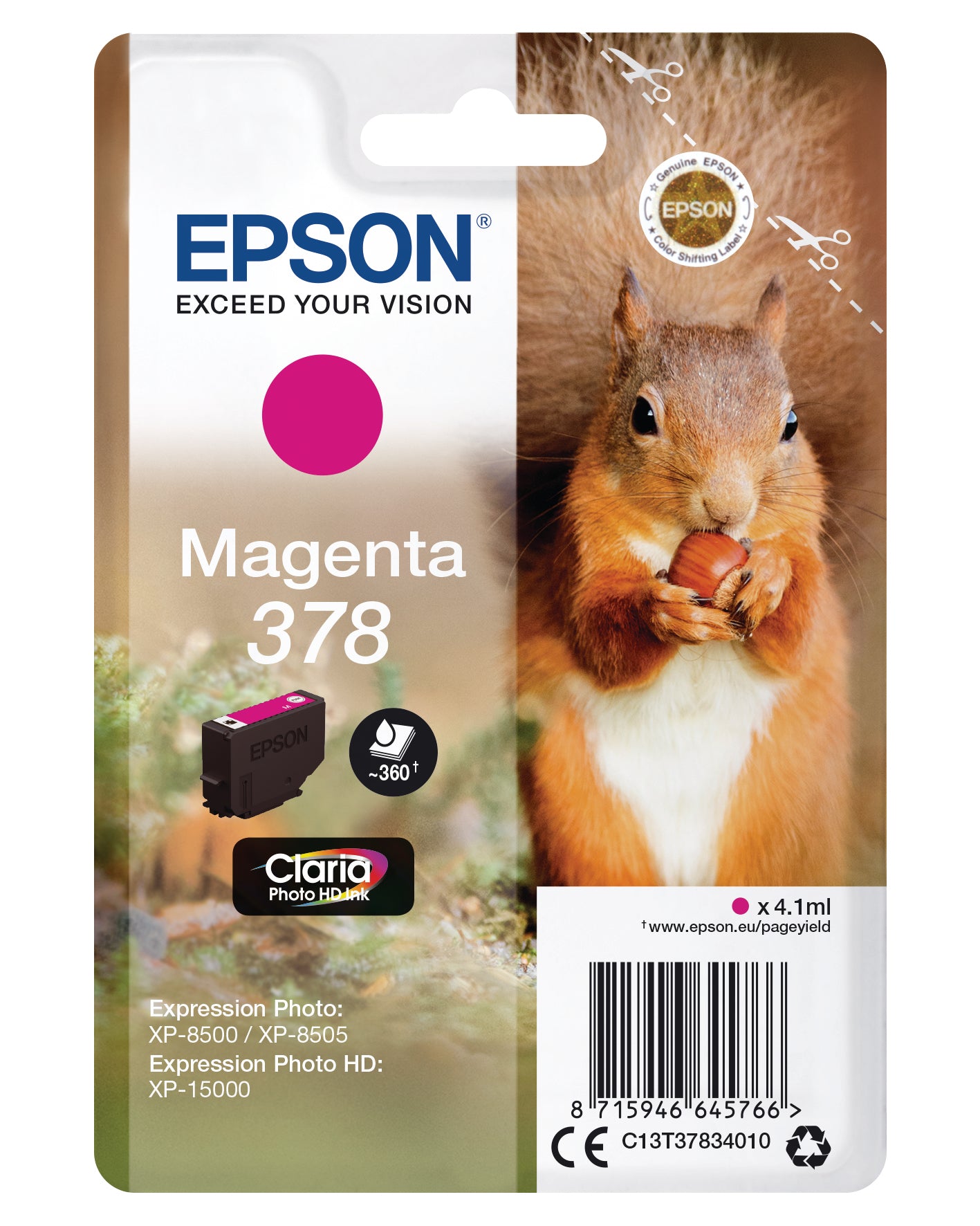 EPSON Cart. d'encre 378 magenta T378340 XP-8500/8505/15000 360 pages