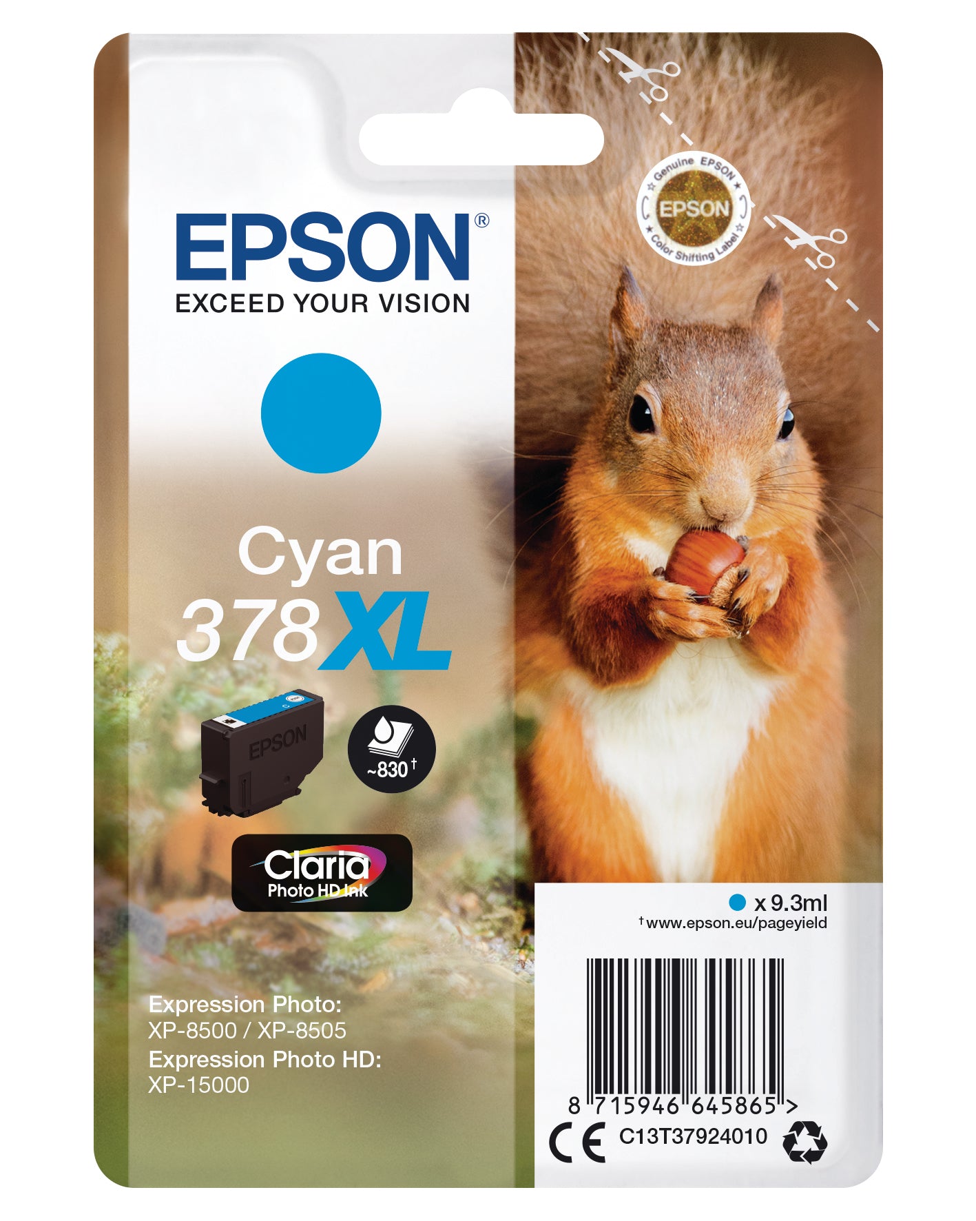 EPSON Cart. d'encre 378XL cyan T379240 XP-8500/8505/15000 830 pages