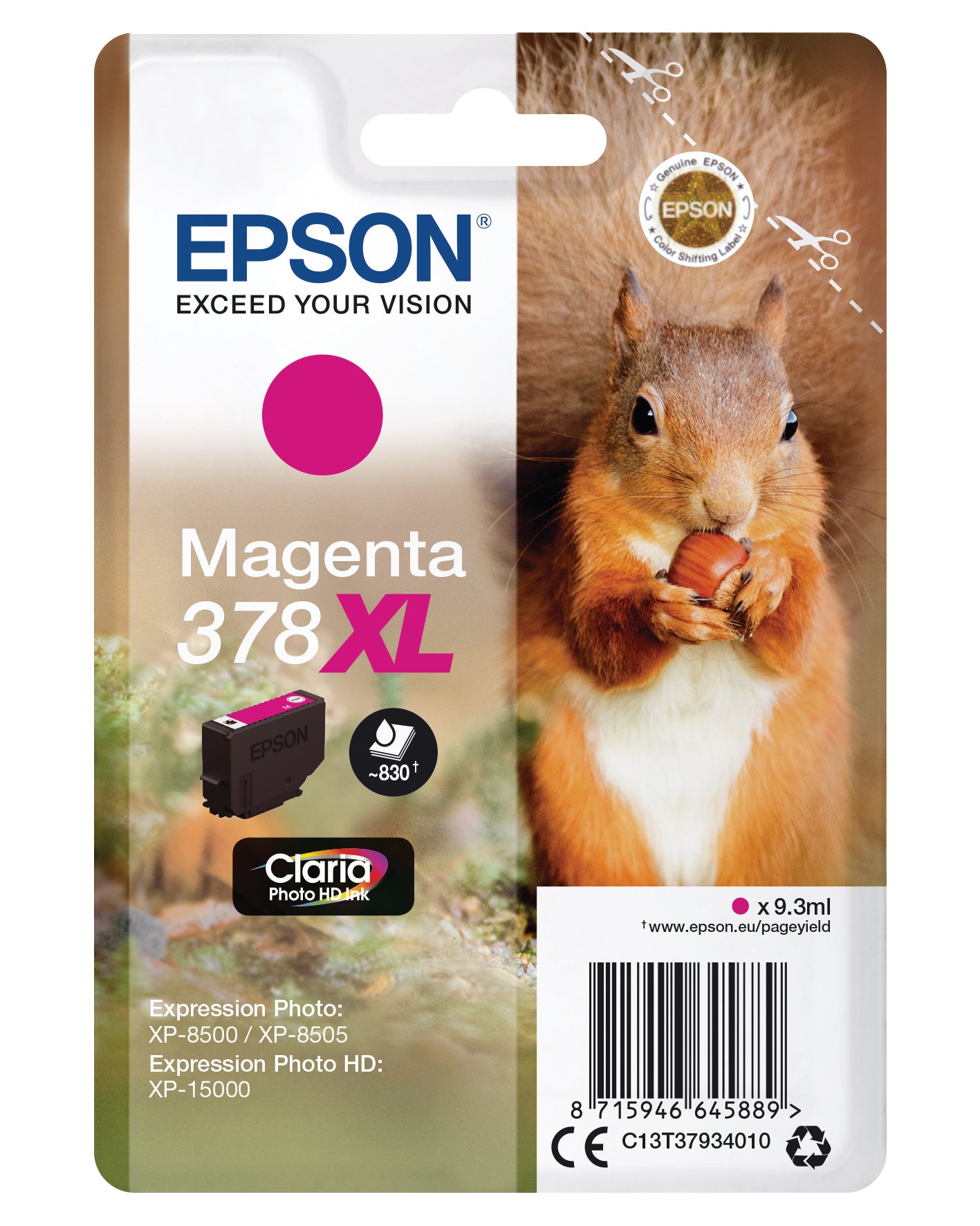 EPSON Cart. d'encre 378XL magenta T379340 XP-8500/8505/15000 830 pages