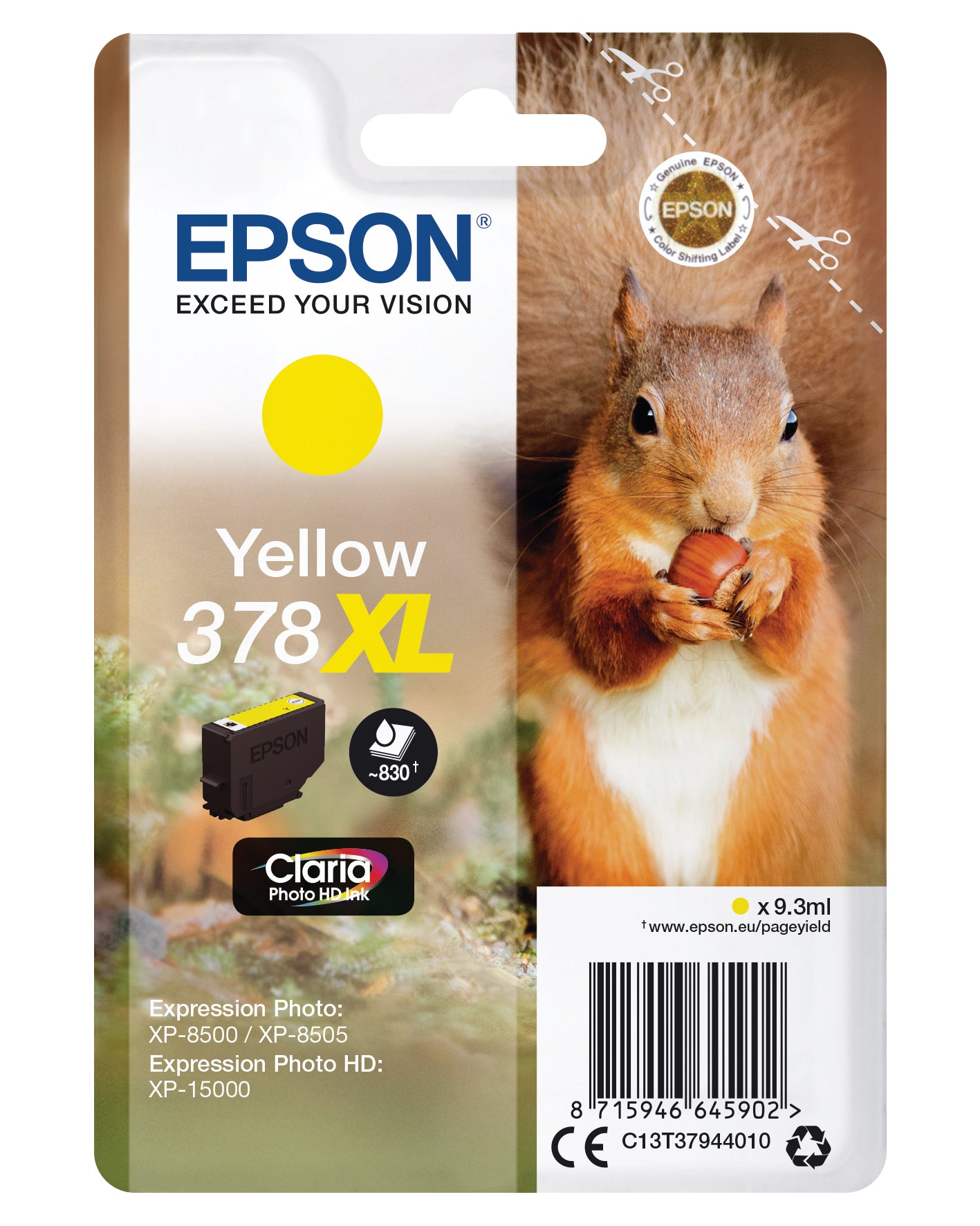 EPSON Cart. d'encre 378XL yellow T379440 XP-8500/8505/15000 830 pages