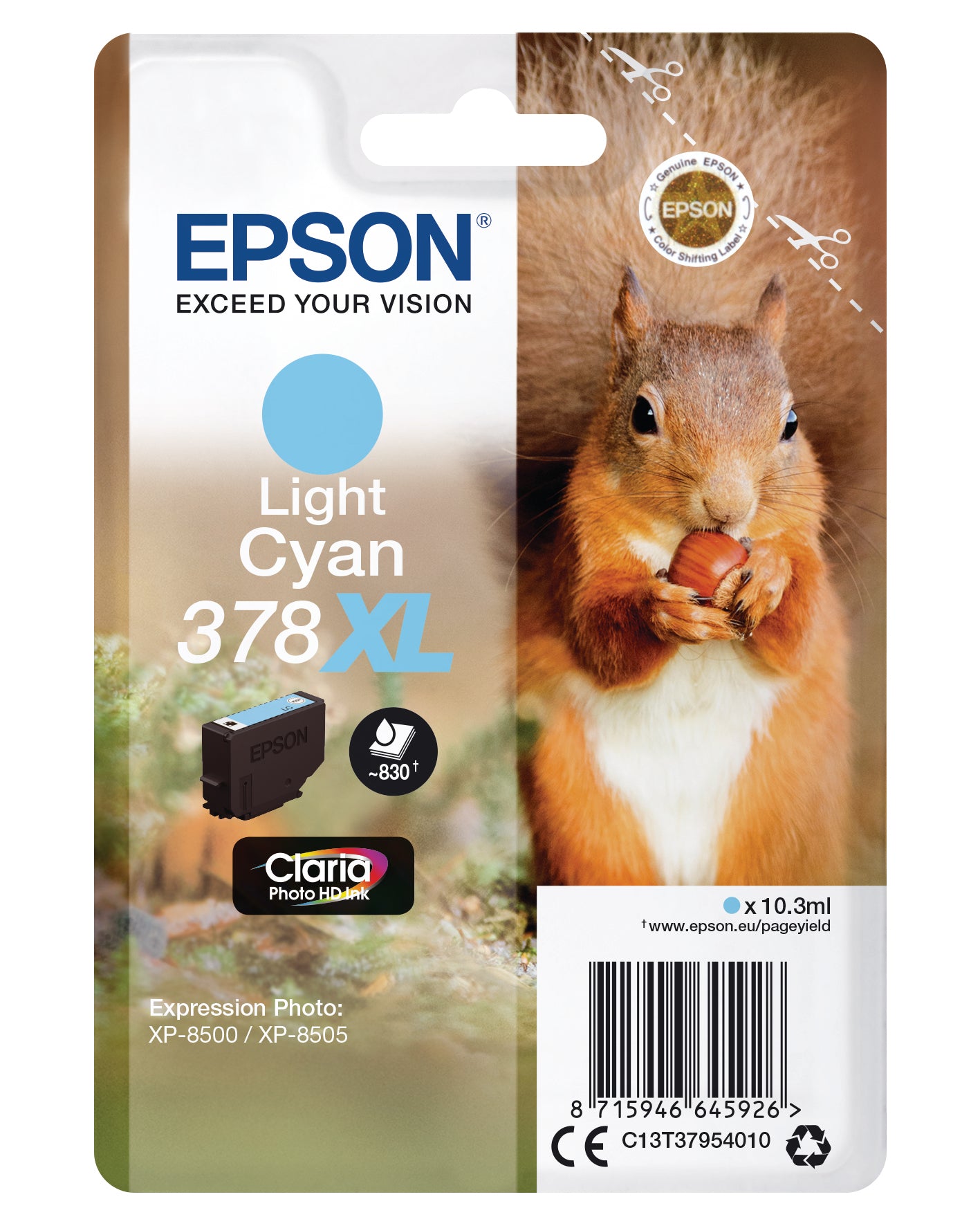 EPSON Cart. d'encre 378XL light cyan T379540 XP-8500/8505 830 pages