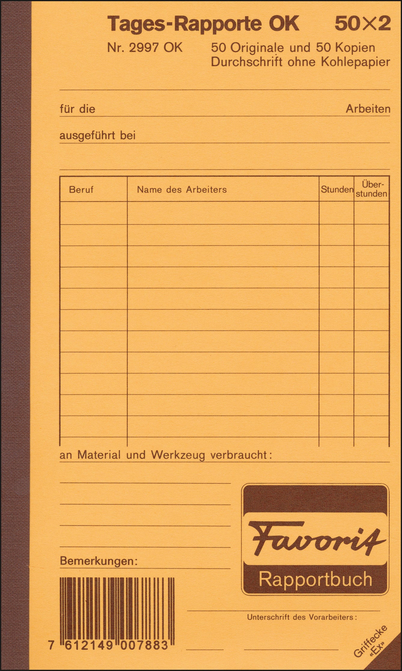 FAVORIT Rapport journalier D 11,3x19cm 29970K blanc/blanc 50x2 feuilles