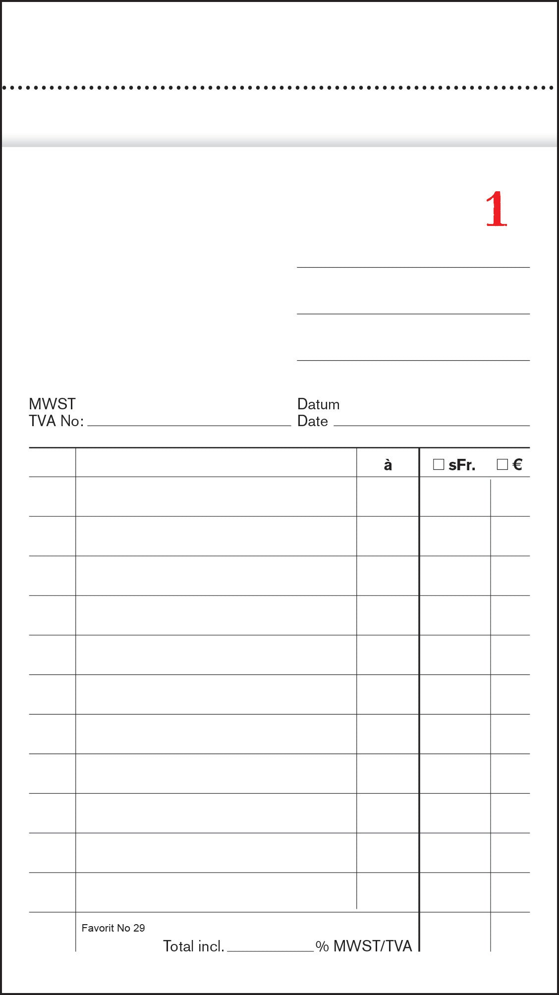 FAVORIT Bloc caisse blanc 100 x 175mm 29weiss numérisée 50 flls.