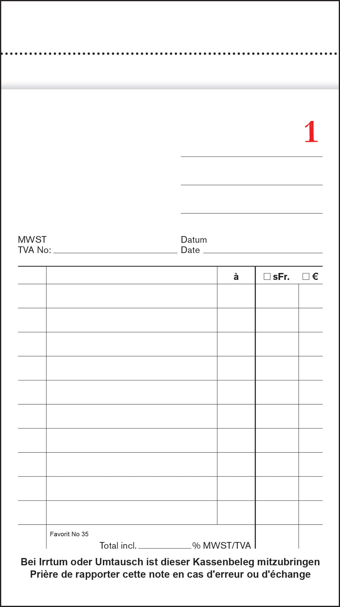 FAVORIT Bloc de caisse 10x17,5cm 35WEISS blanc 50x2 feuilles