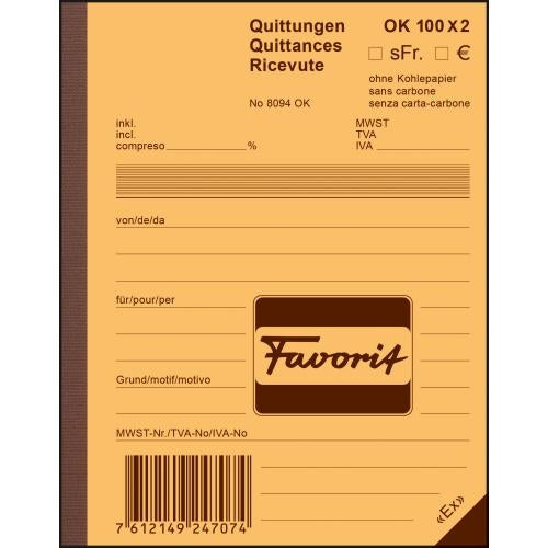 FAVORIT Quittance A6 8094 OK rouge/blanc,D/F/I,autocopiant
