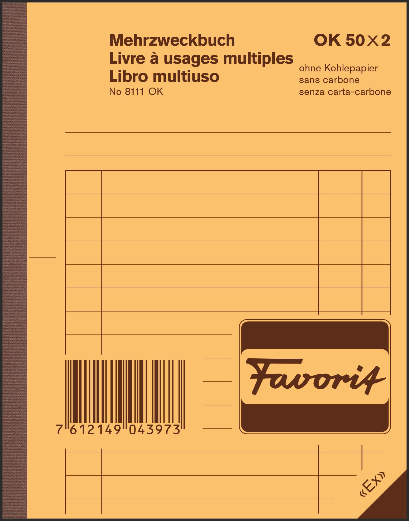 FAVORIT Livre polyvalent D/F/I A6 8111OK bleu/blanc 50x2 feuilles