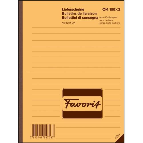 FAVORIT Bulletin de livraison A6 8284 OK rouge/blanc,D/F/I,autocopiant
