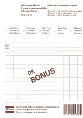 FAVORIT Livre usage multi. OK BONUS A5 8313 OK papier autocopiant 84 flls.