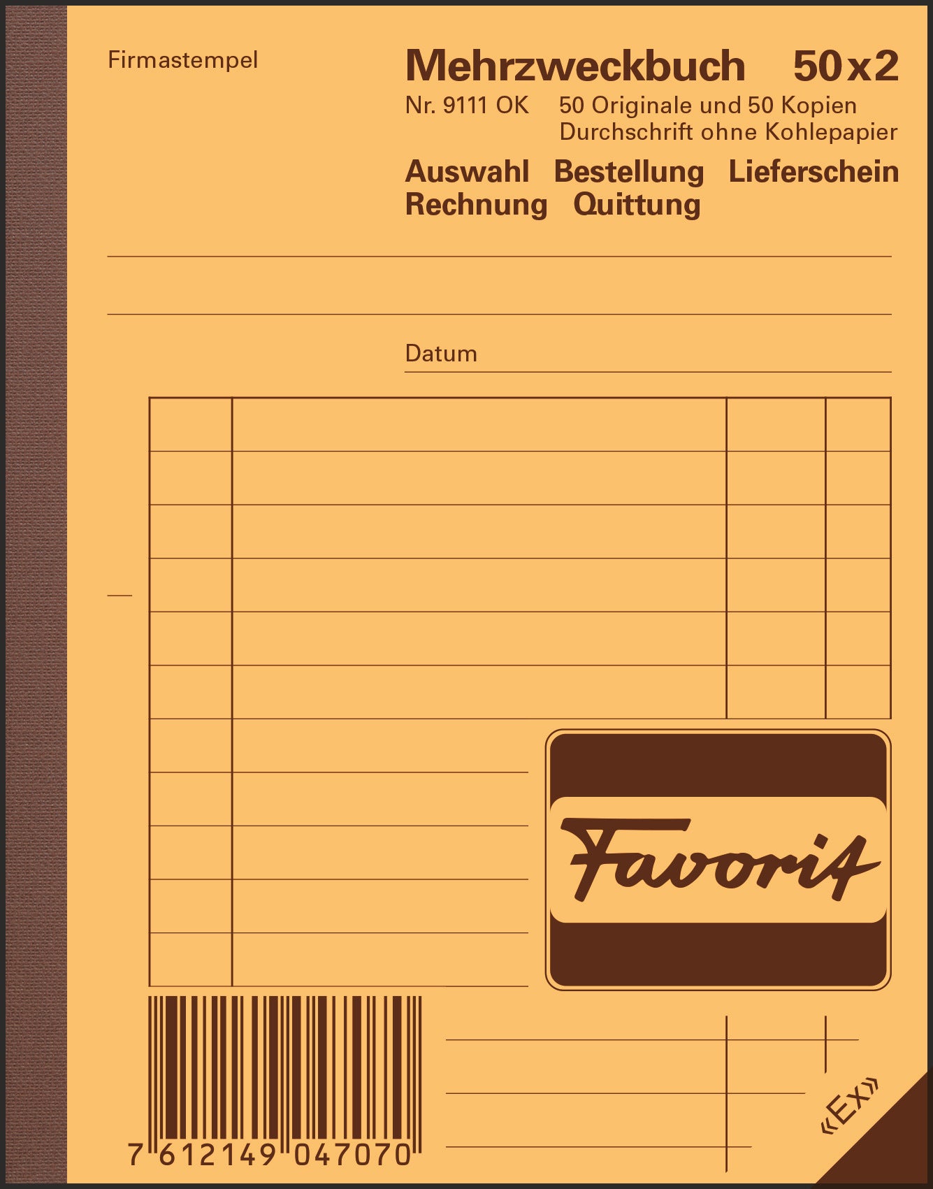 FAVORIT Livre à usage multiple All. A6 9111 OK papier autocopiant 50x2 flls.