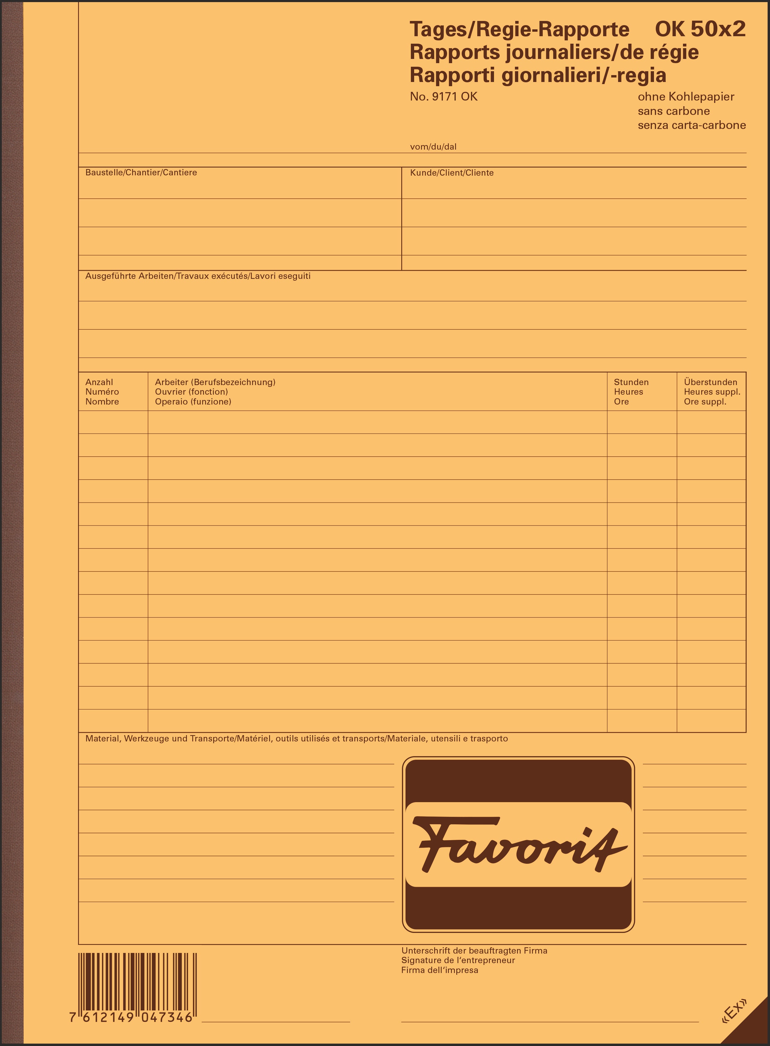 FAVORIT Rapport régie D/F/I A4 9171 OK blanc 50x2 feuilles
