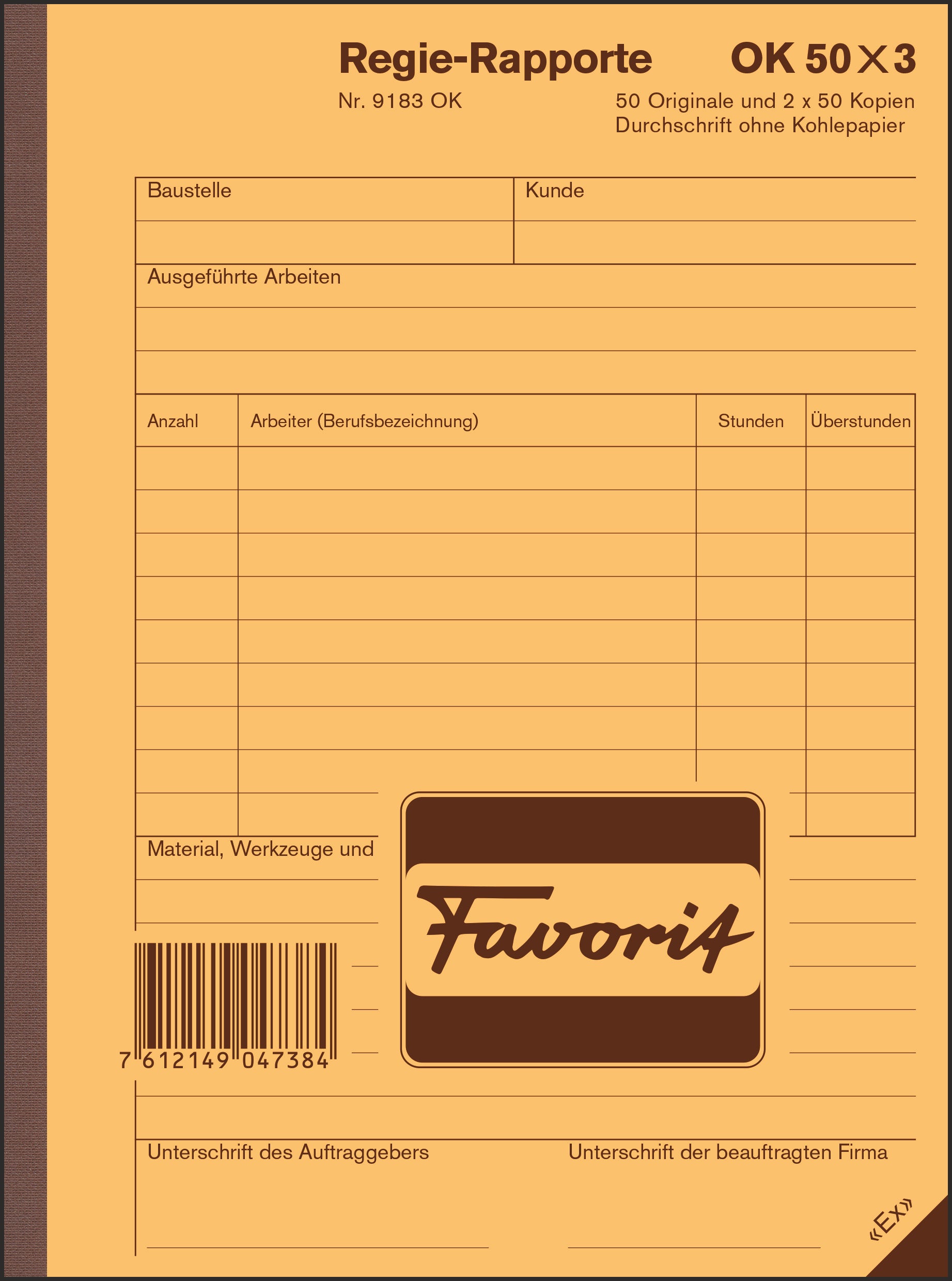 FAVORIT Rapport régie D A5 9183 OK blanc 50x3 feuilles