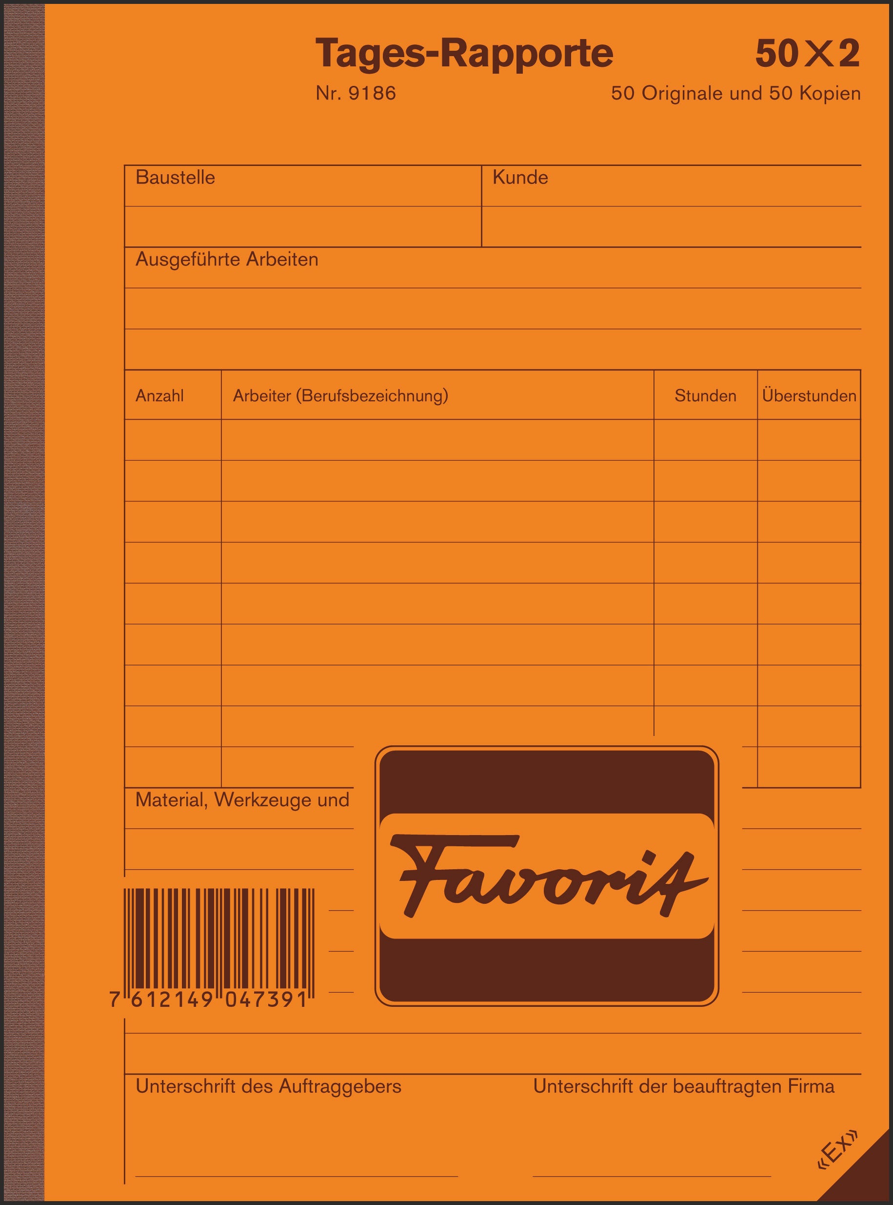 FAVORIT Rapport journalier D A5 9186 blanc/blanc 50x2 feuilles