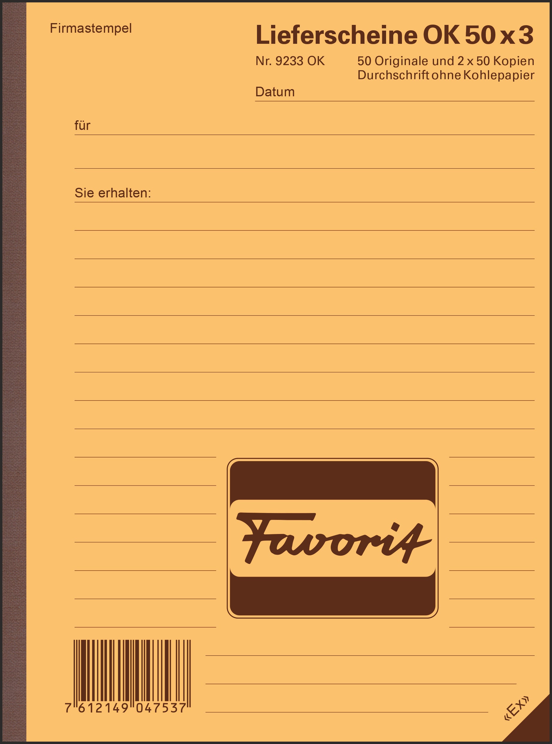FAVORIT Bon de livraison D A5 9233 OK 3 couleurs 50x3 feuilles