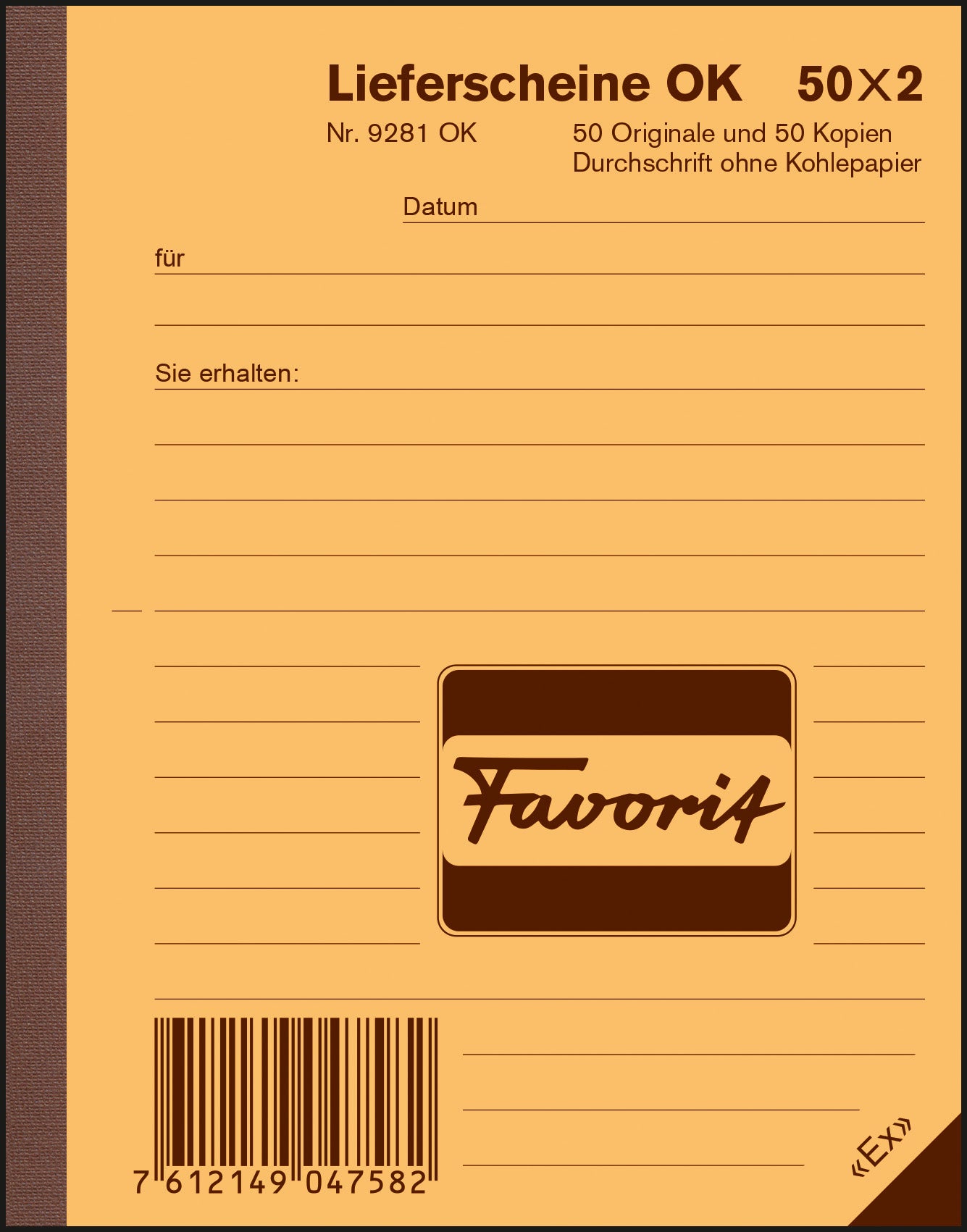 FAVORIT Bon de livraison D A6 9281 OK rouge/blanc 50x2 feuilles
